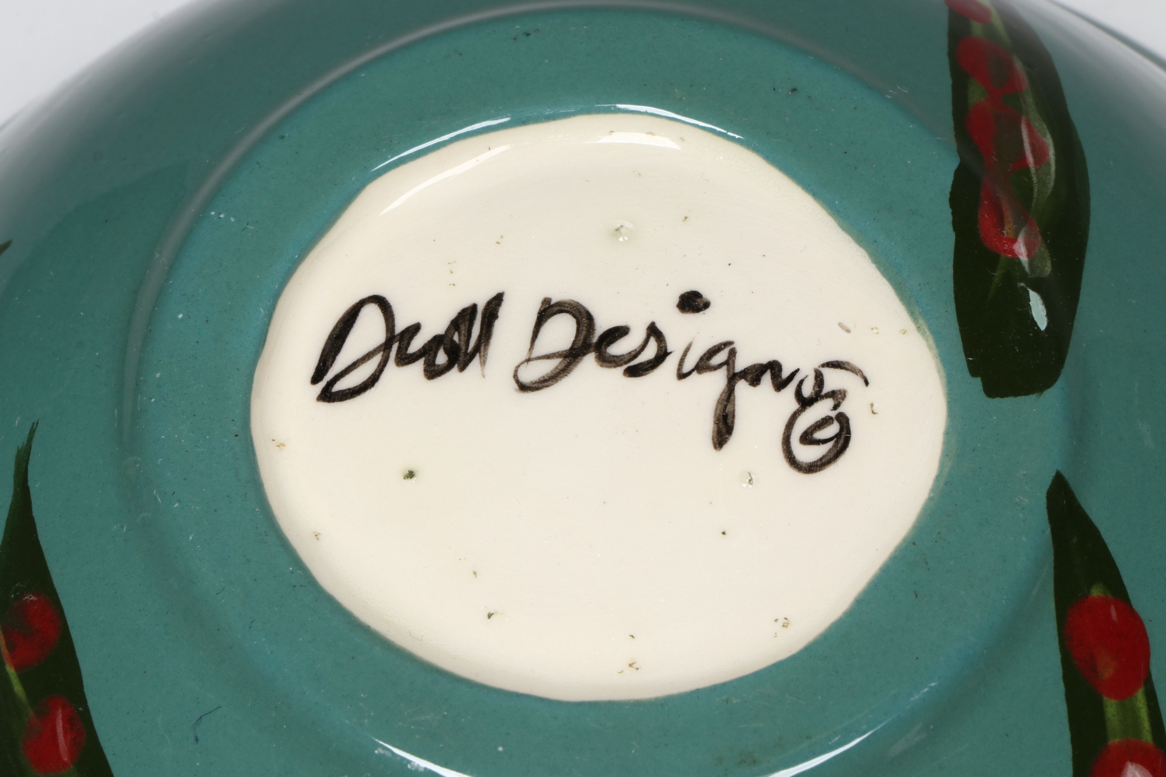 Droll Designs Hand-Painted Cherry and Artichoke Motif Bowls