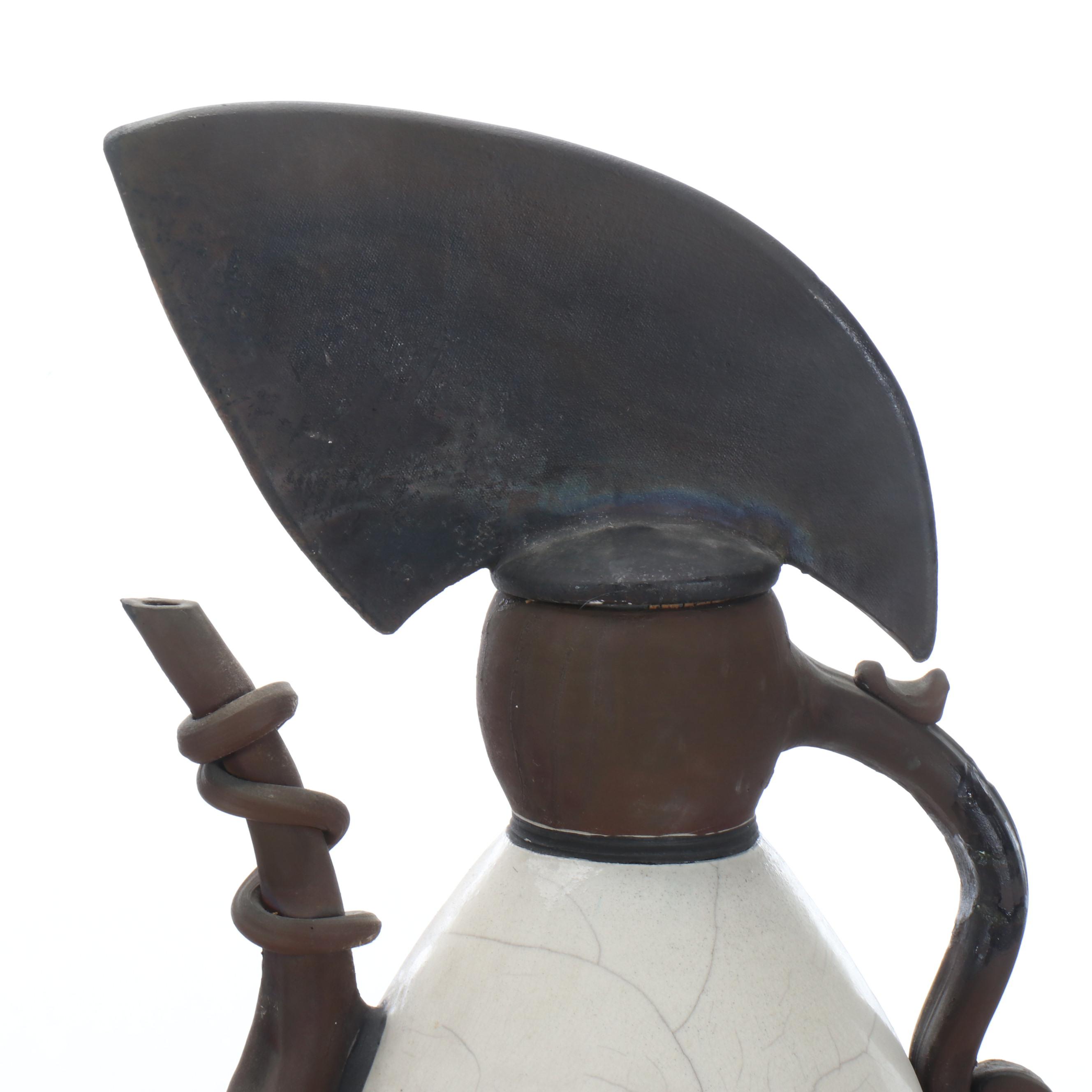 Raku Fired Earthenware Figural Pitcher