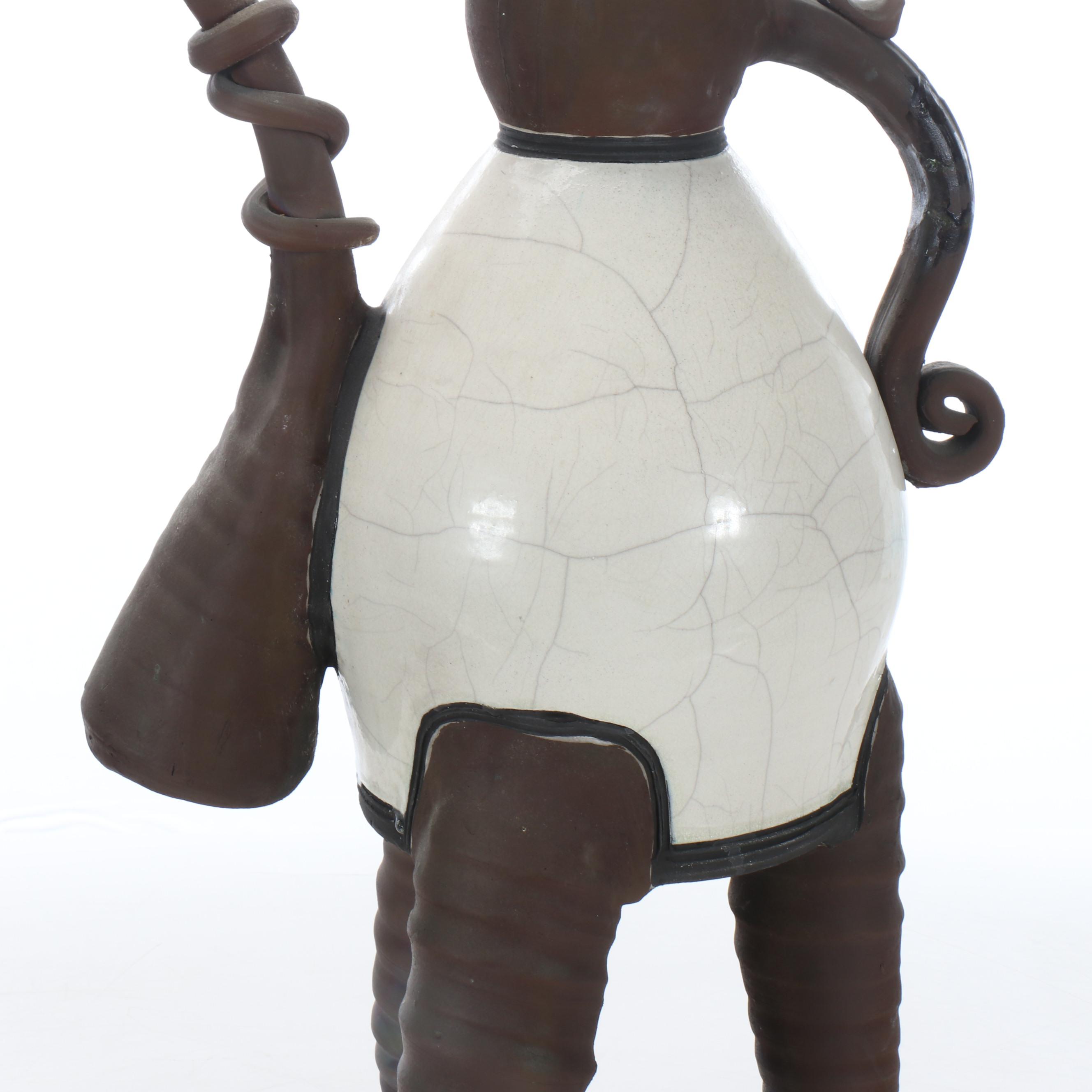 Raku Fired Earthenware Figural Pitcher