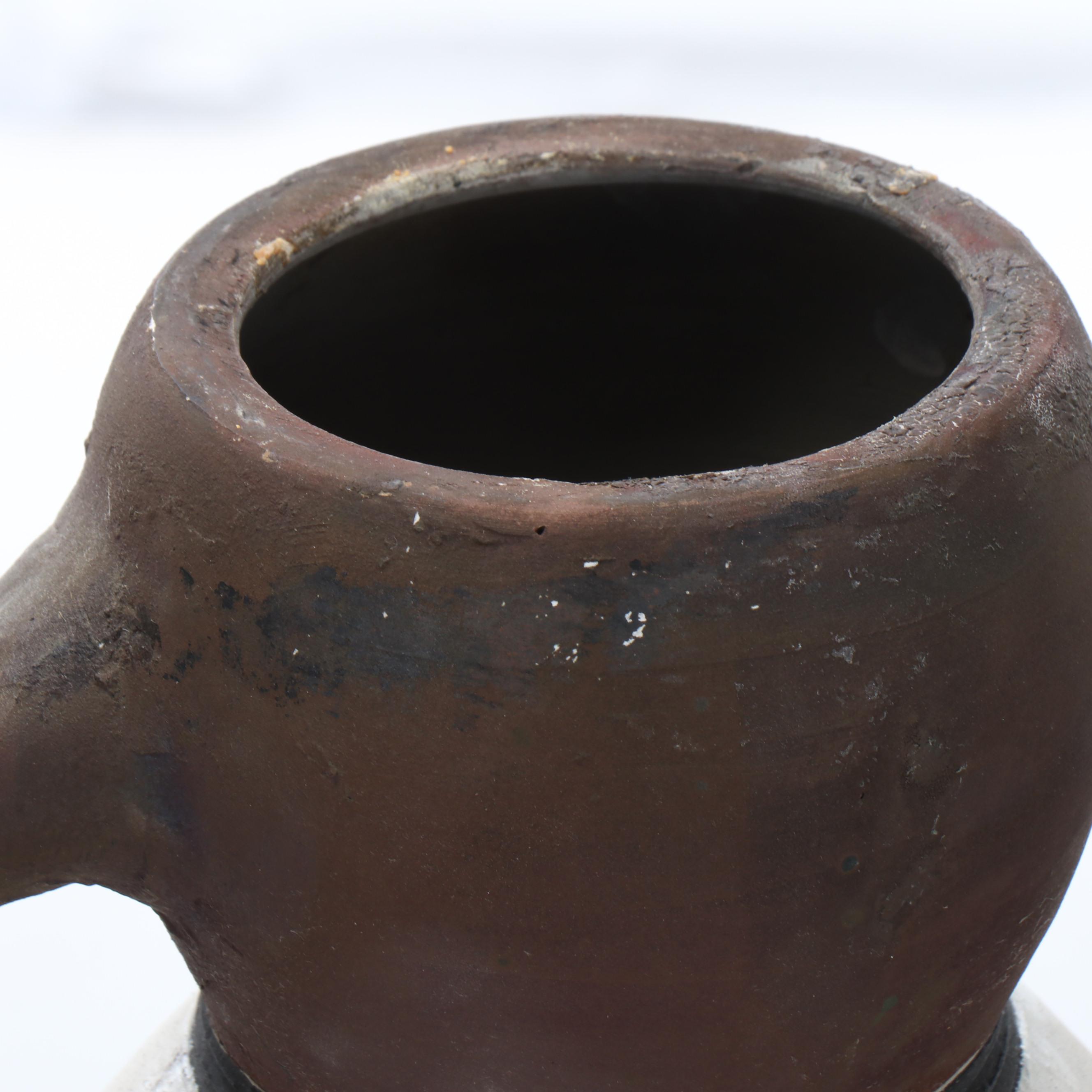 Raku Fired Earthenware Figural Pitcher