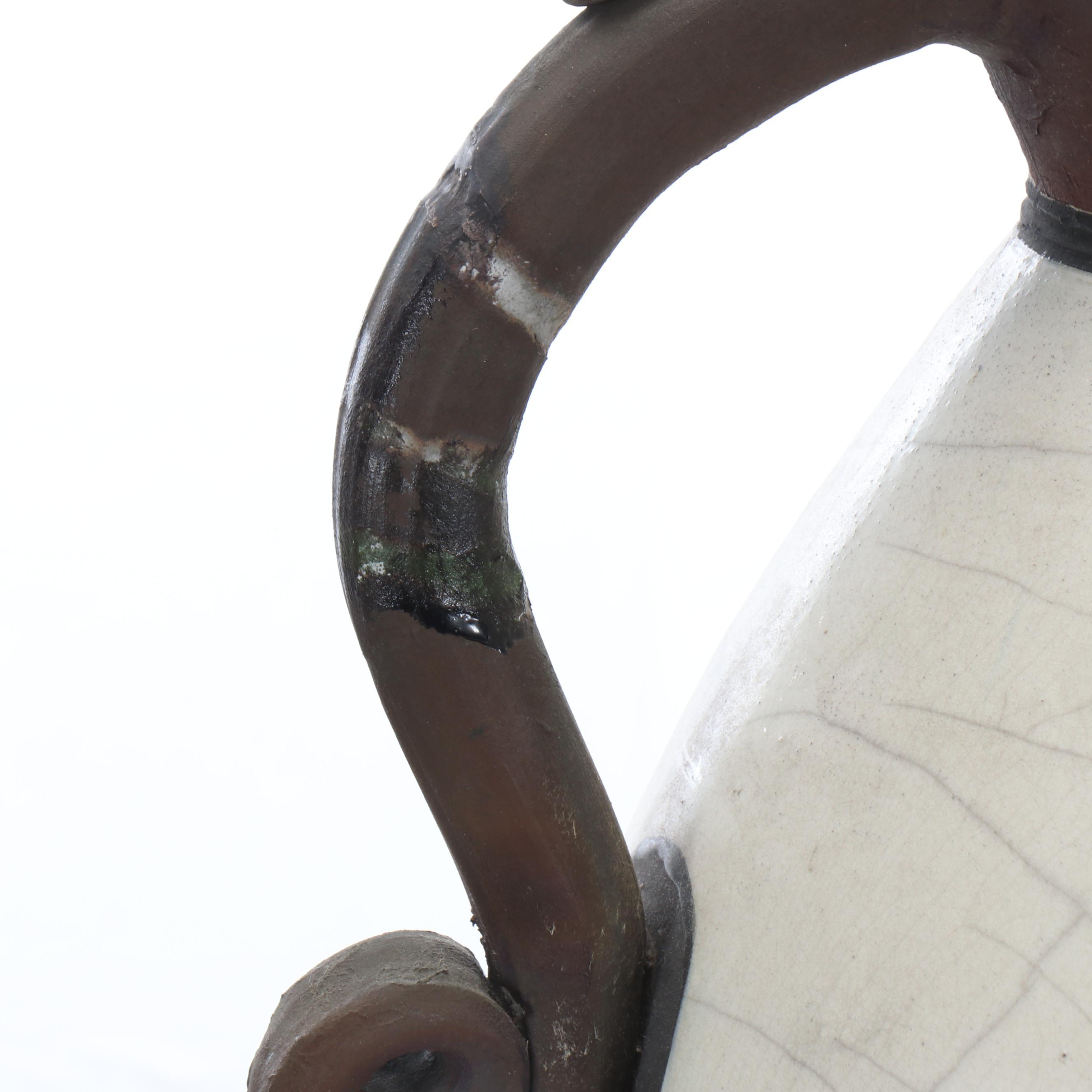 Raku Fired Earthenware Figural Pitcher