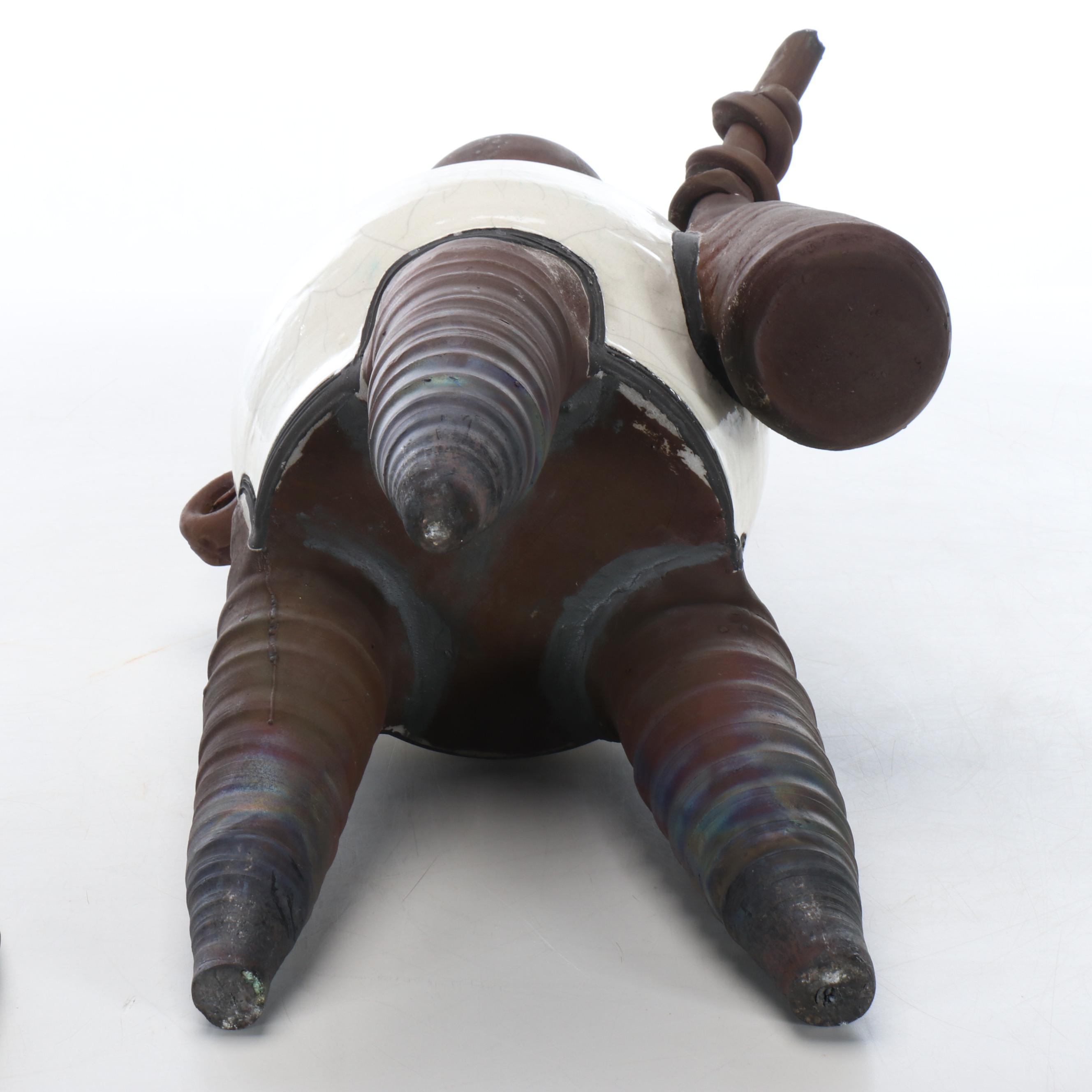 Raku Fired Earthenware Figural Pitcher