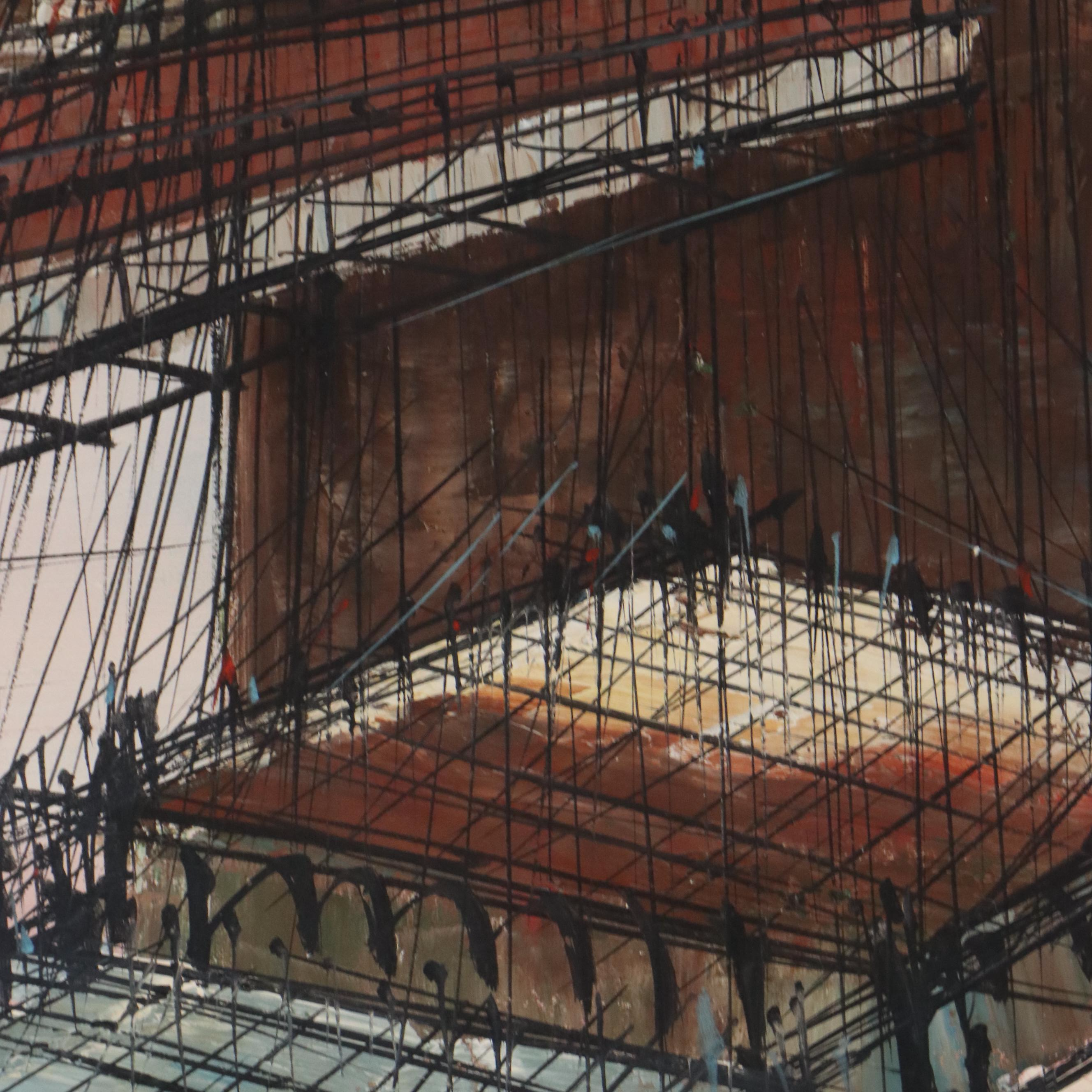 Postmodern Oil Painting of Brooklyn Bridge, Mid-20th Century