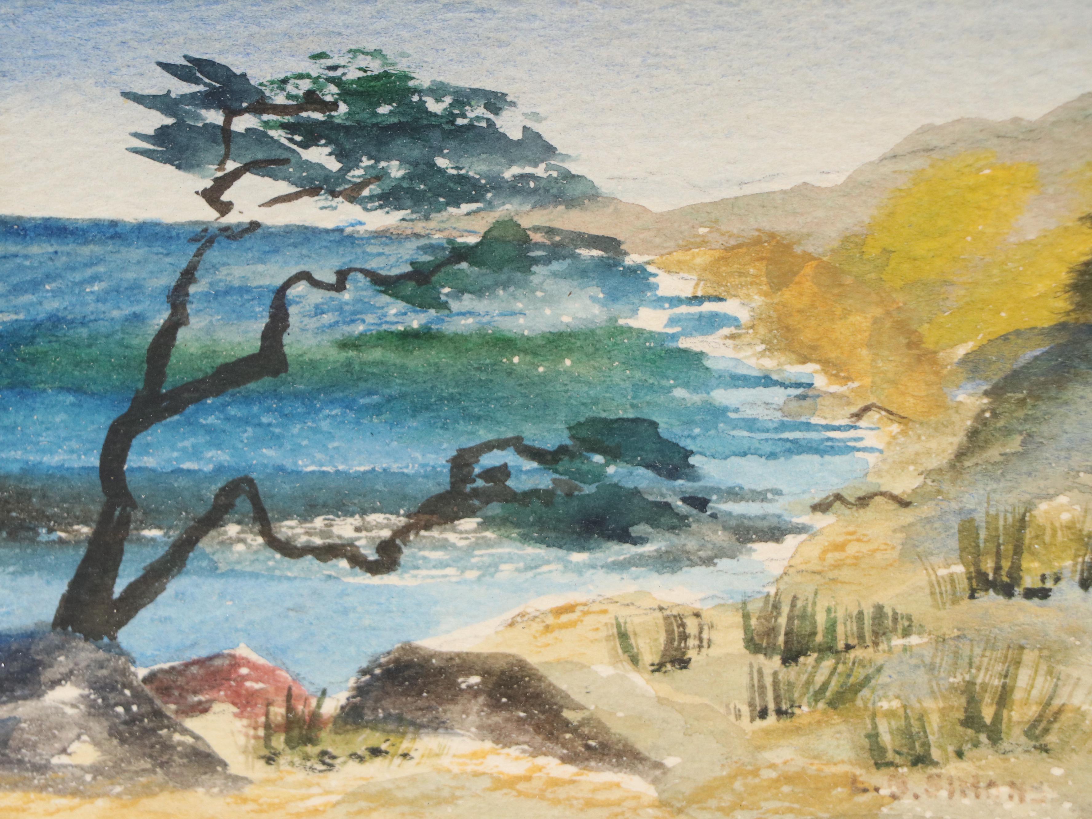 Watercolor Painting "California Coast," Mid to Late 20th Century