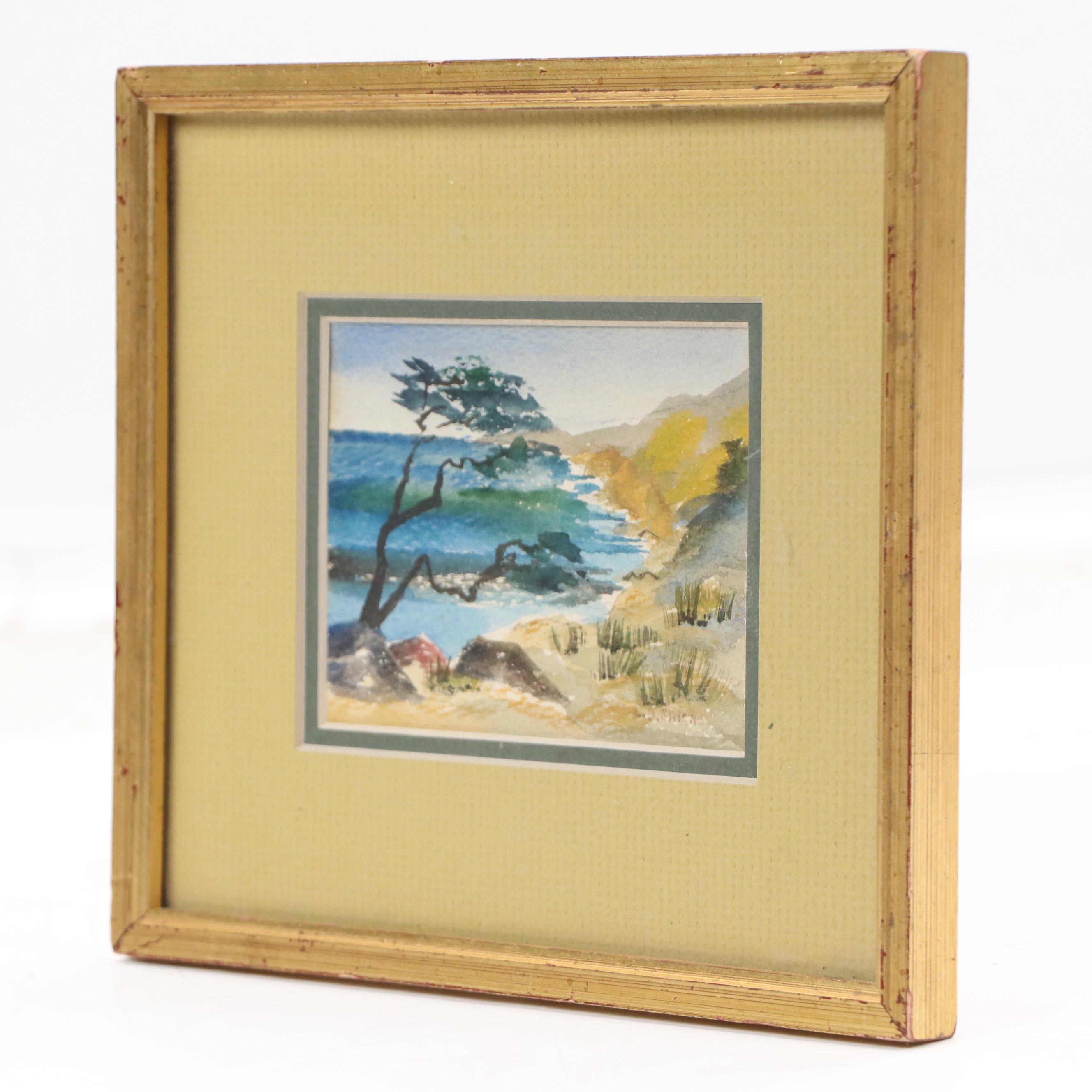 Watercolor Painting "California Coast," Mid to Late 20th Century