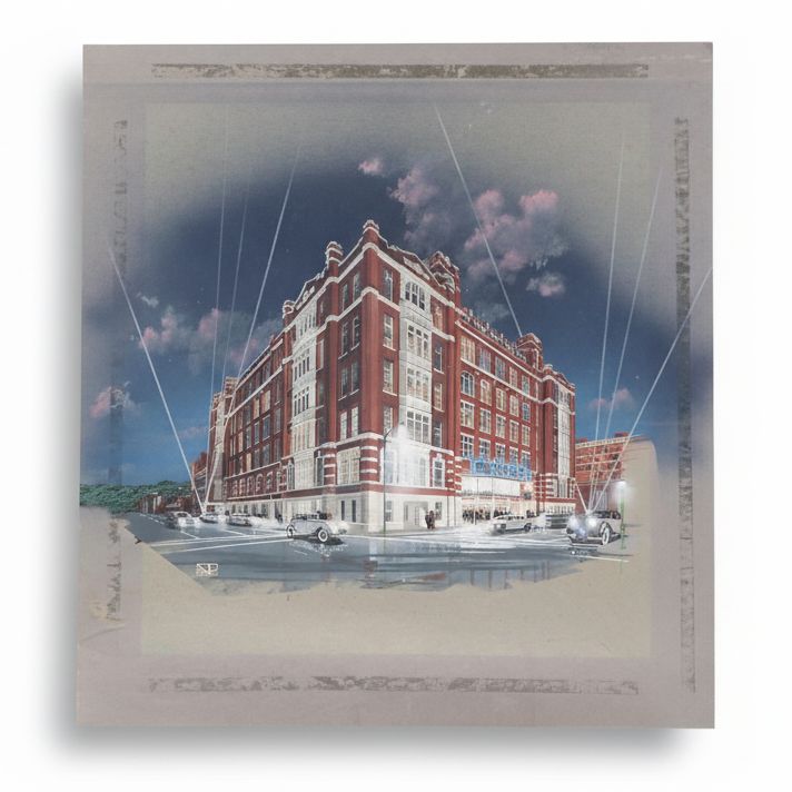 Architectural Gouache Illustration of the Emery Building in Cincinnati