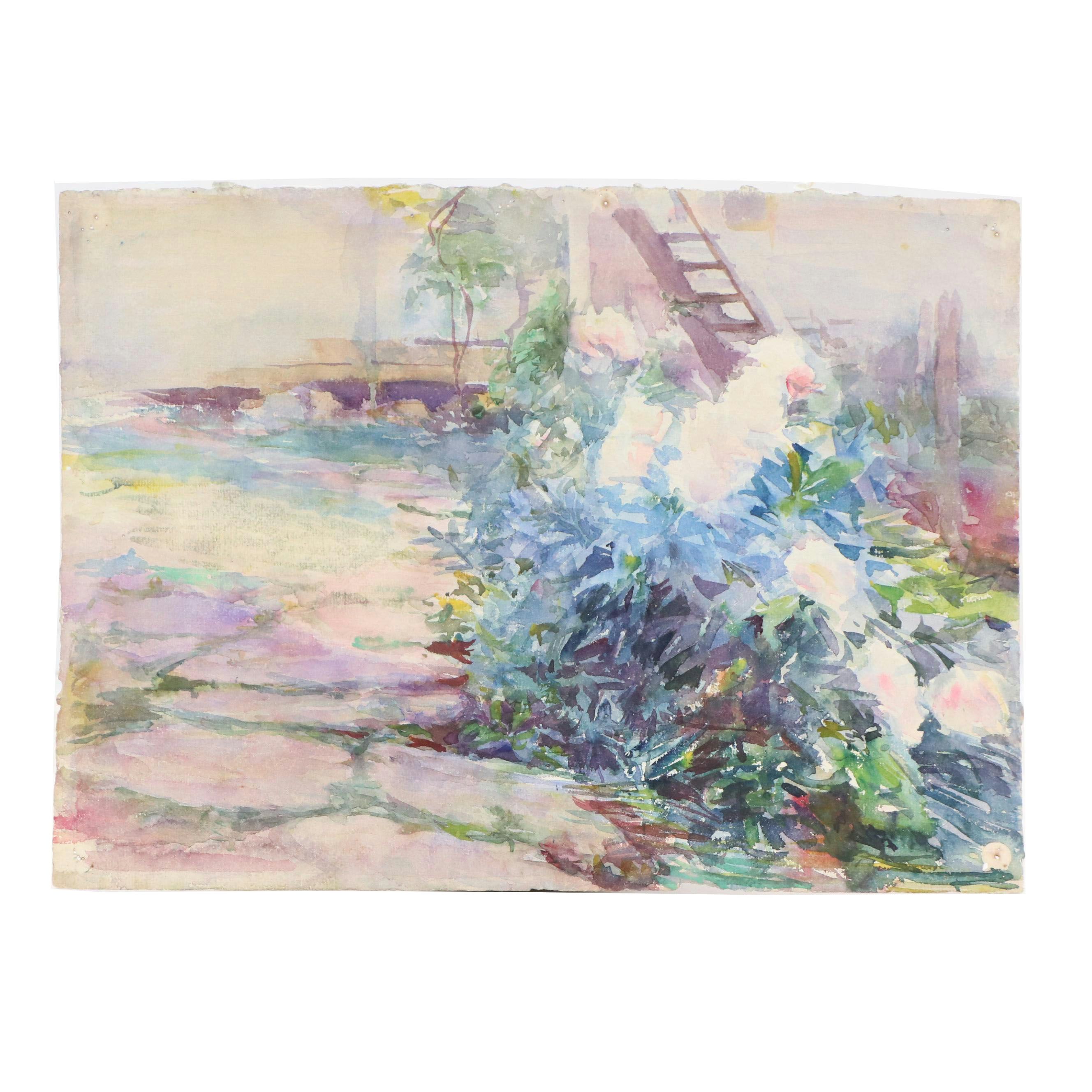 Double-Sided Watercolor Painting with Still Life and Garden Scene