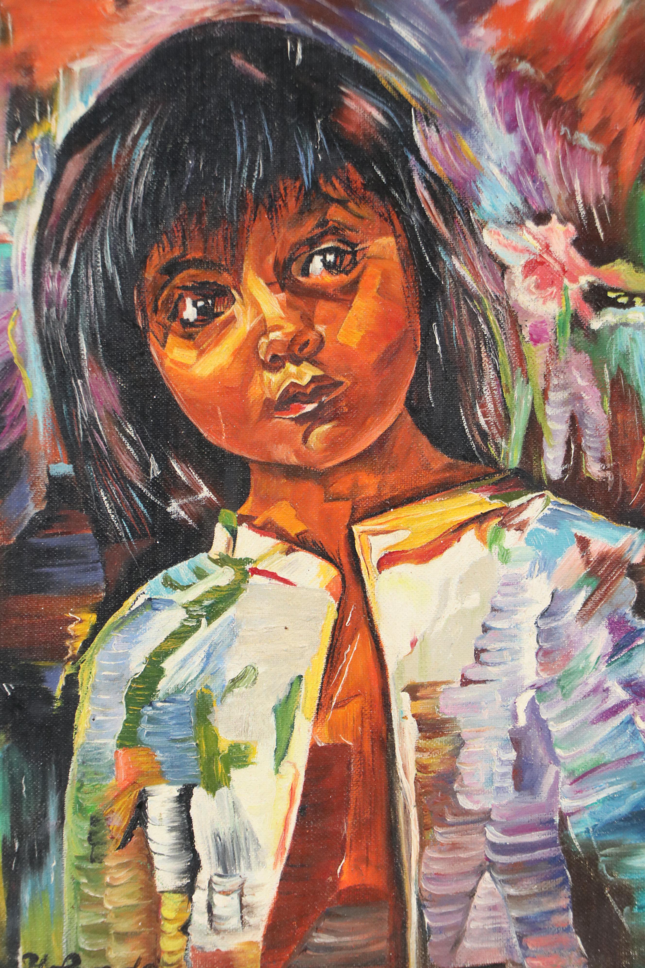 Oil Portrait Painting of Child, Late 20th Century