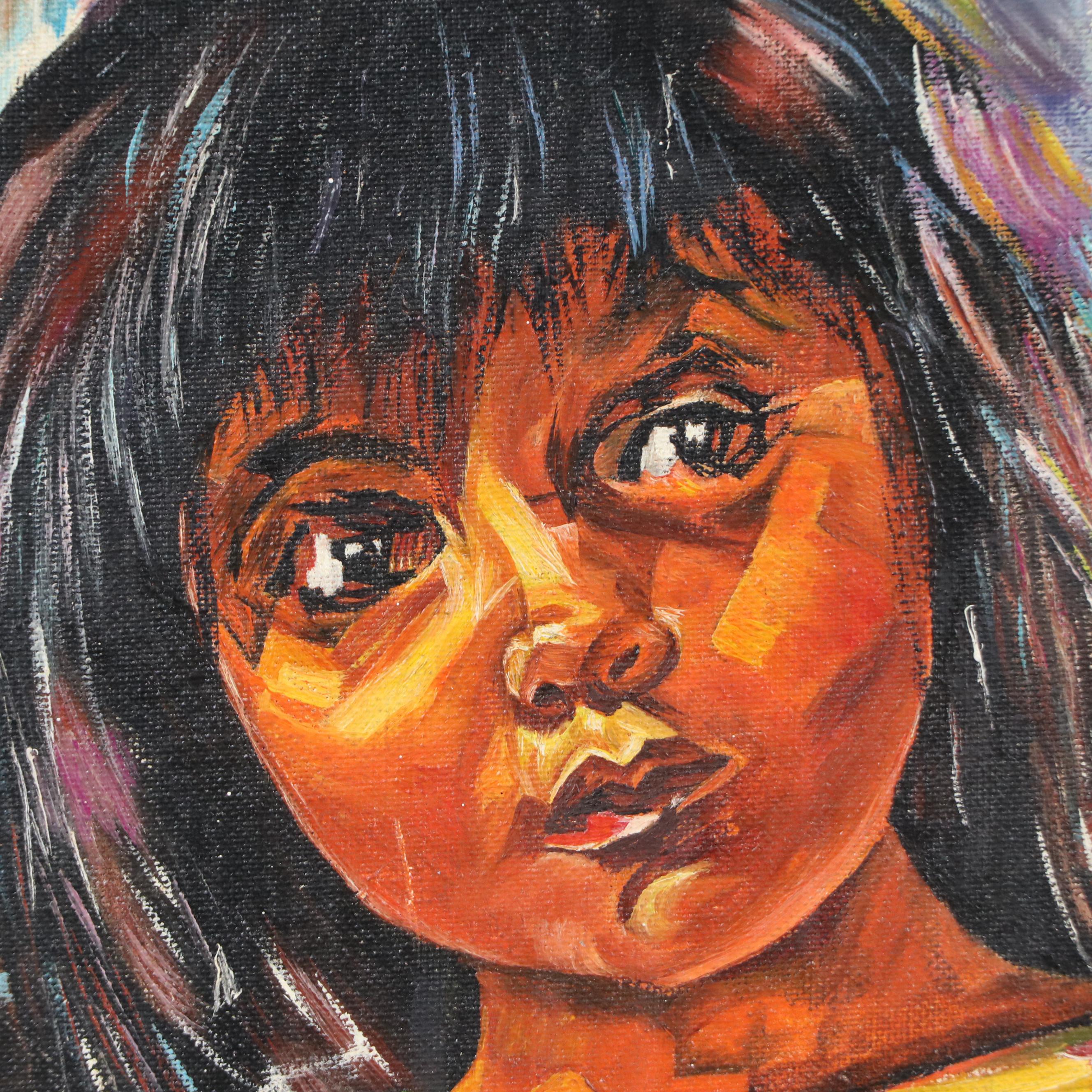 Oil Portrait Painting of Child, Late 20th Century