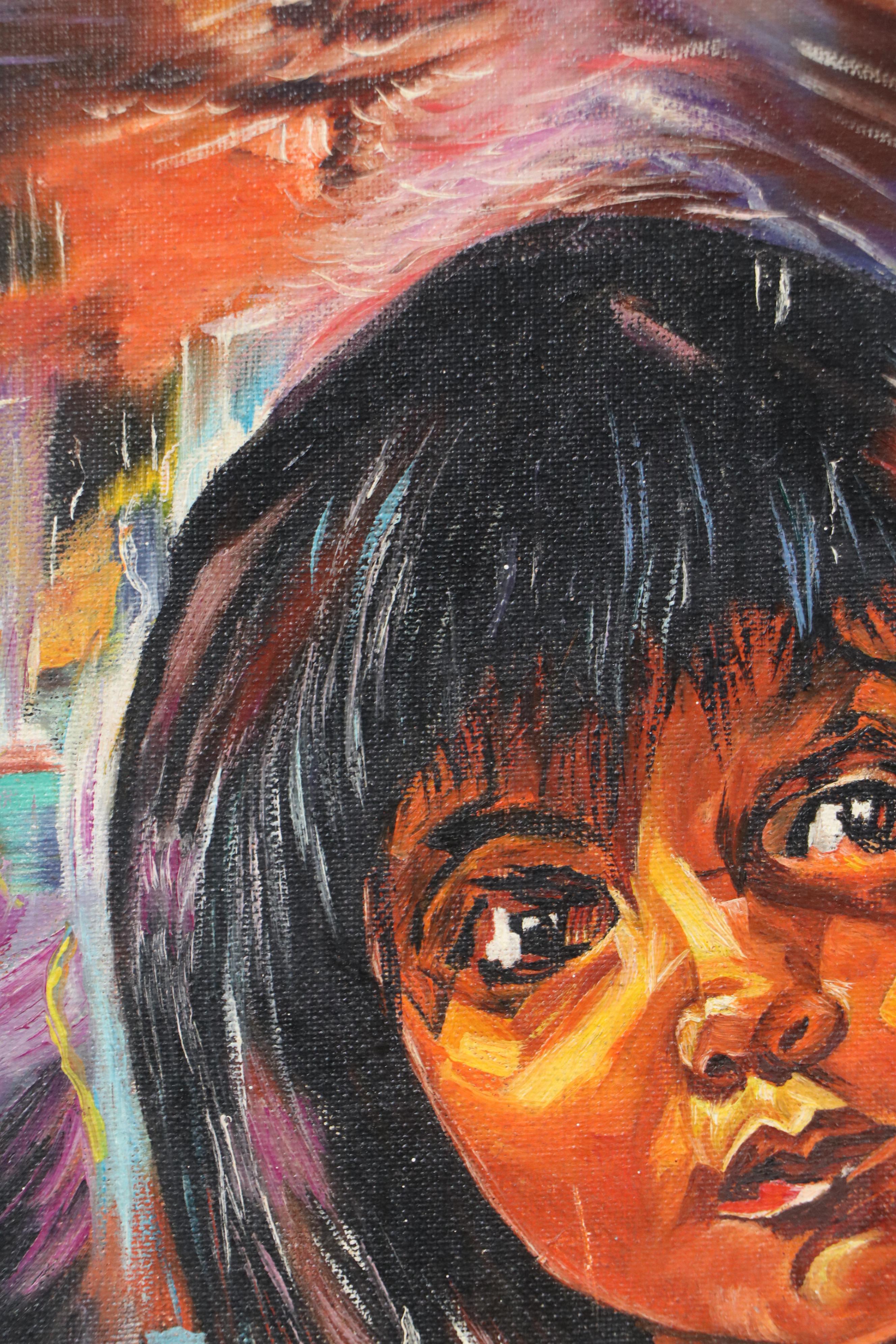 Oil Portrait Painting of Child, Late 20th Century