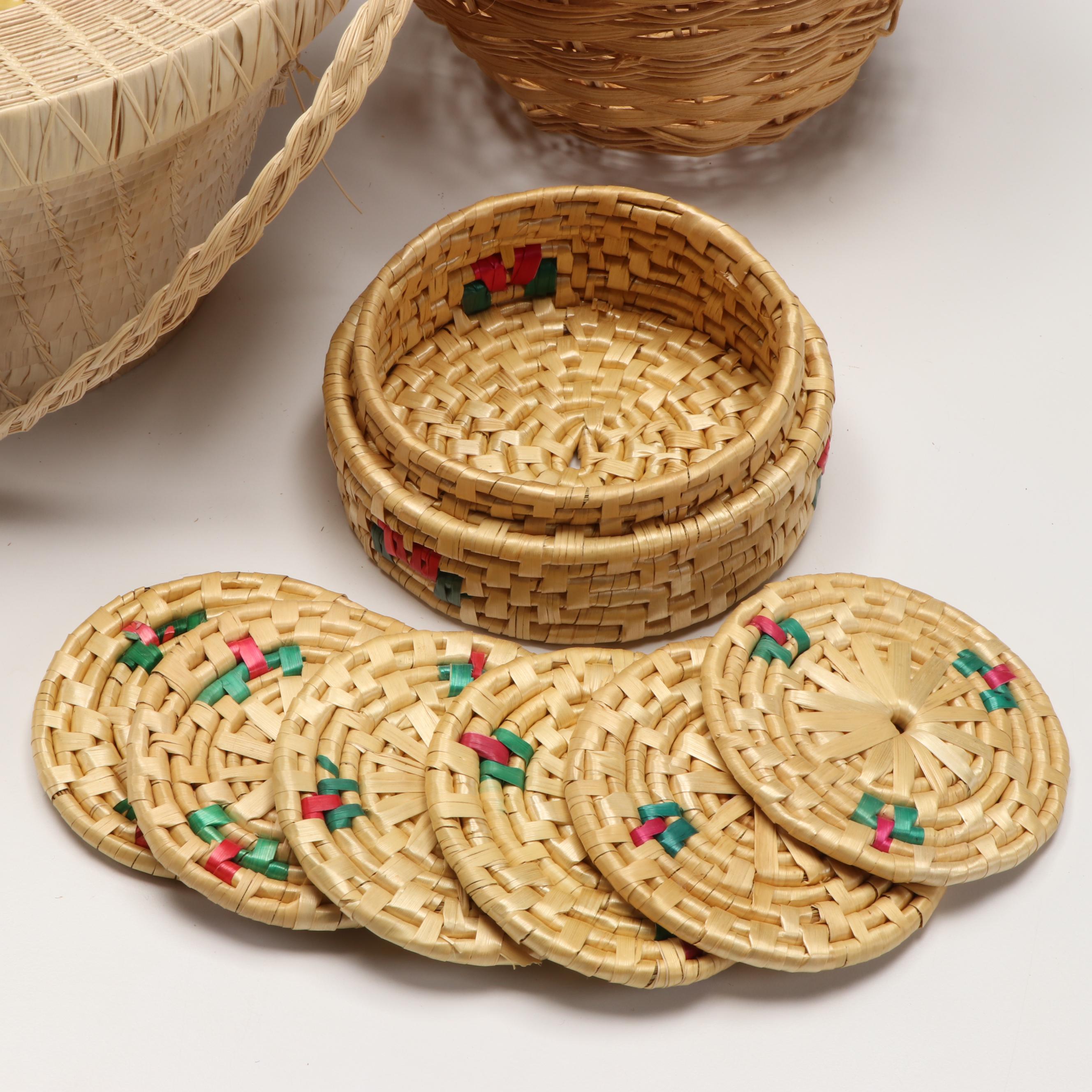 Chuuk Island and Jamaican Baskets with St. Kitts Sugar Cane Coaster Set