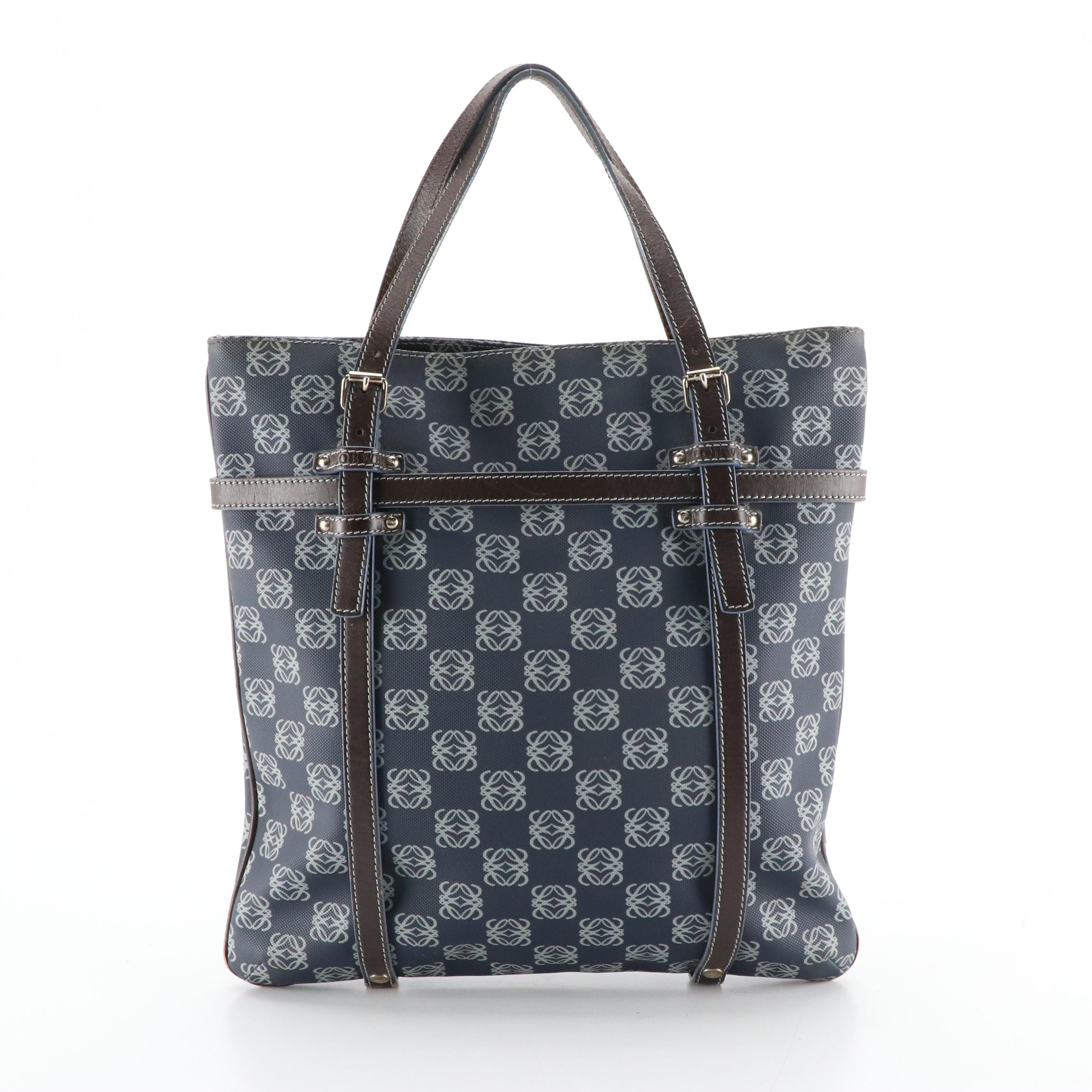 Loewe Anagram Canvas and Brown Leather Vertical Tote