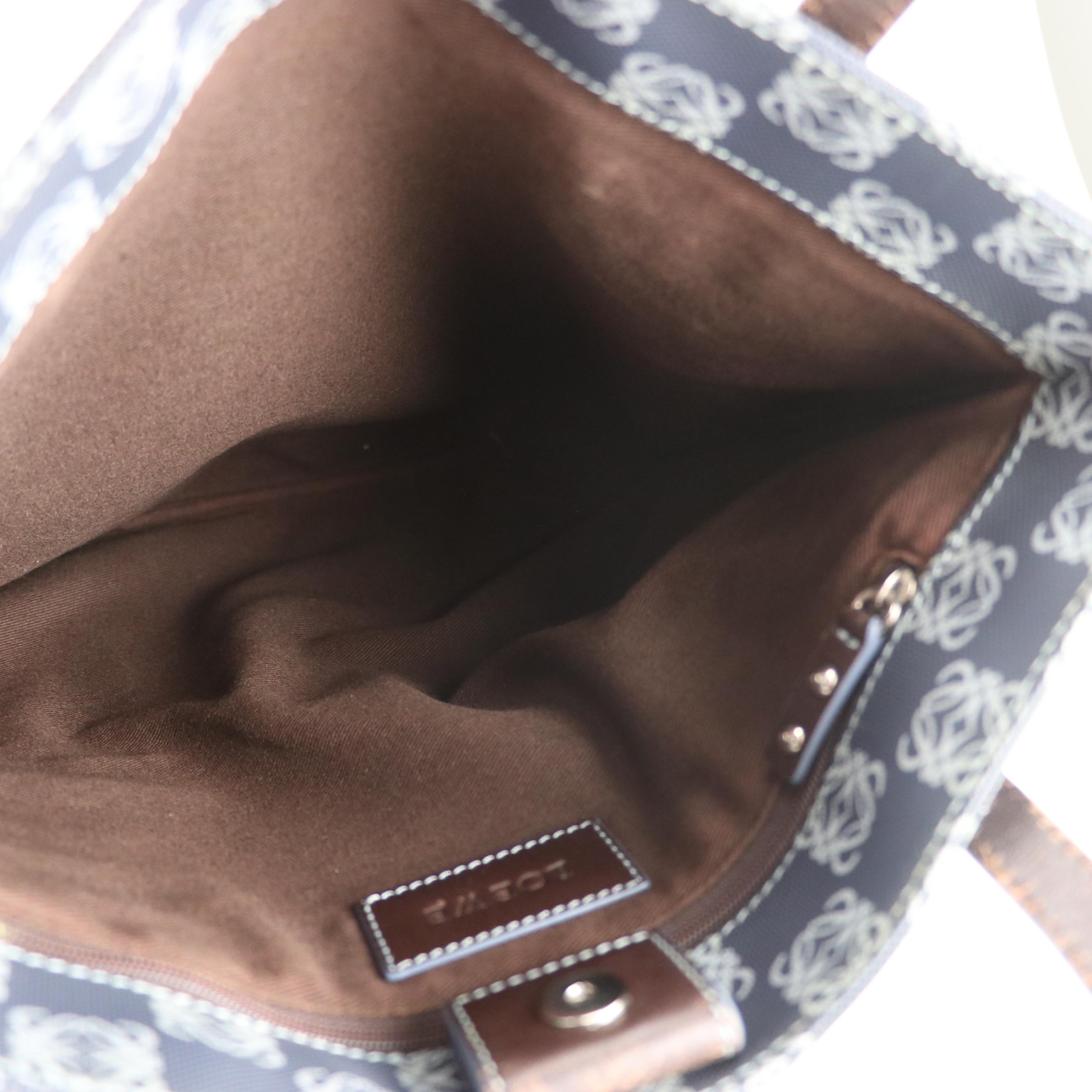 Loewe Anagram Canvas and Brown Leather Vertical Tote