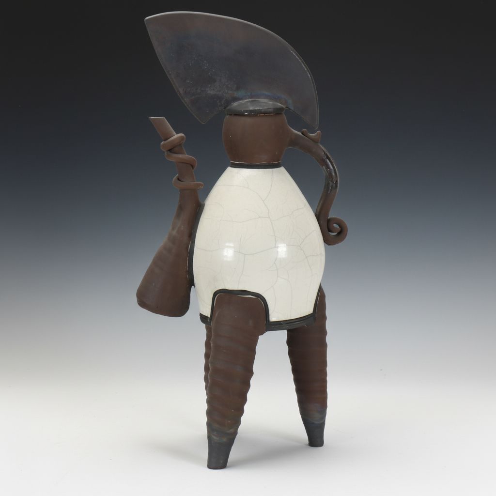 Raku Fired Earthenware Figural Pitcher