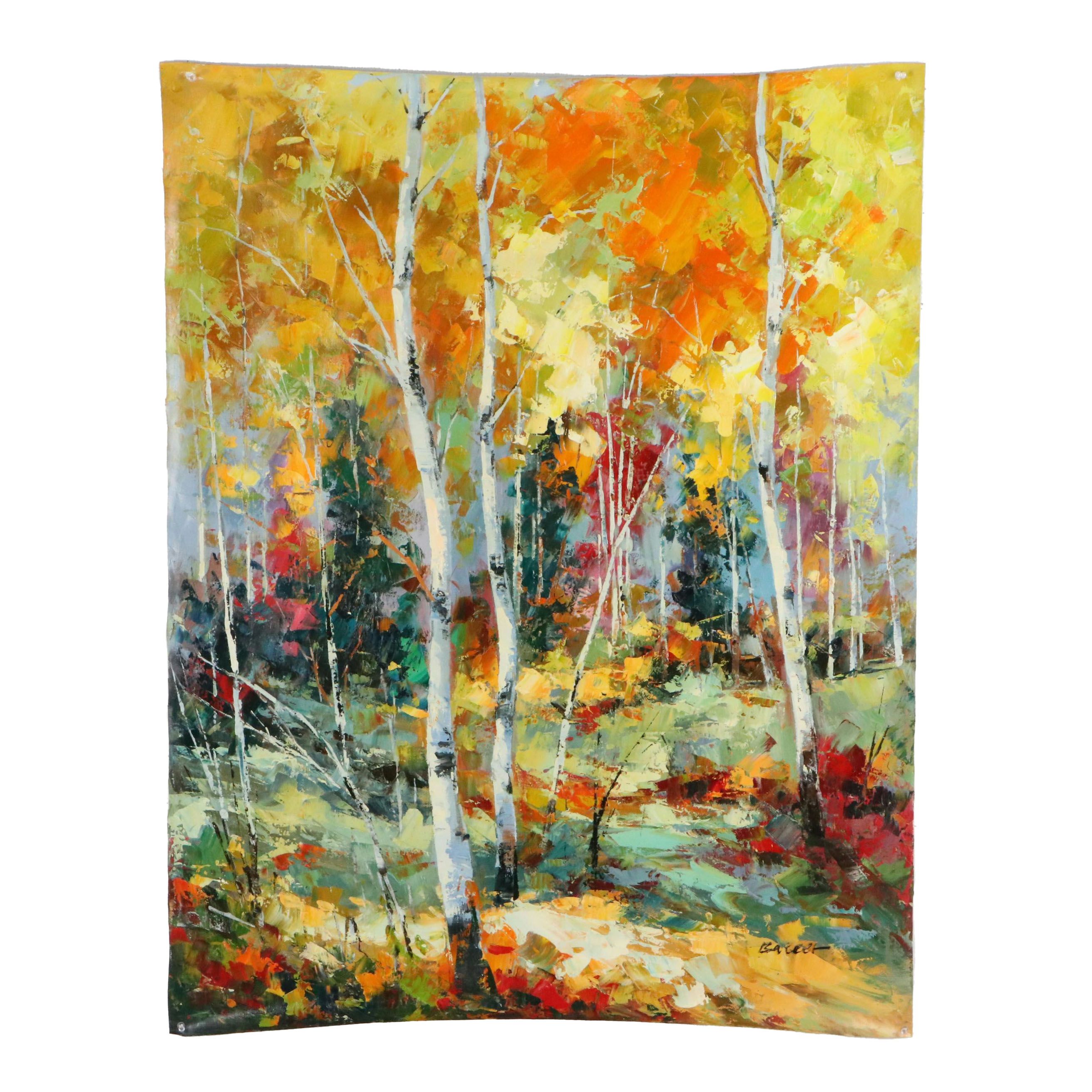 Impressionistic Style Wooded Landscape Oil Painting, 21st Century