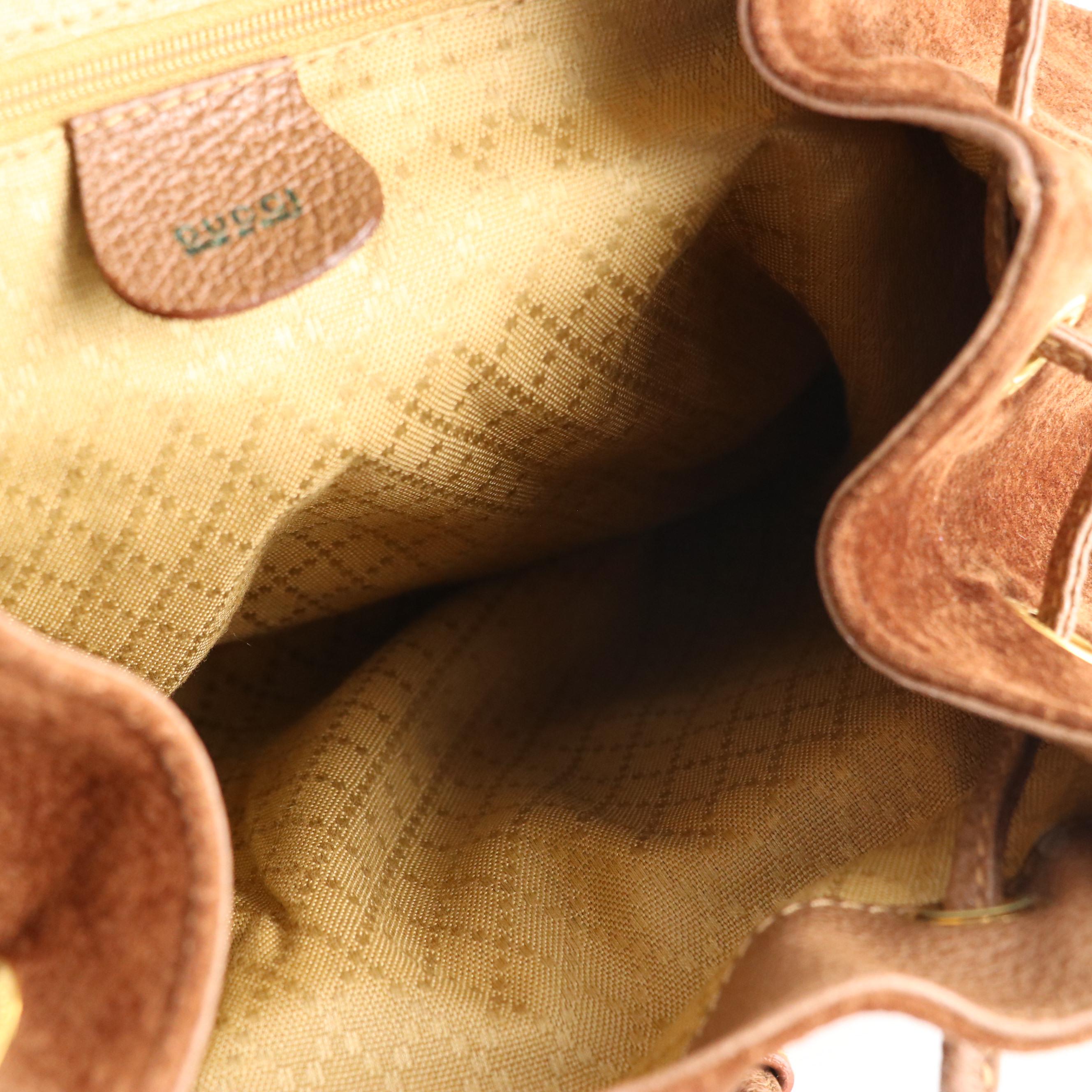 Gucci Bamboo Handle Double Pocket Backpack in Brown Suede and Leather