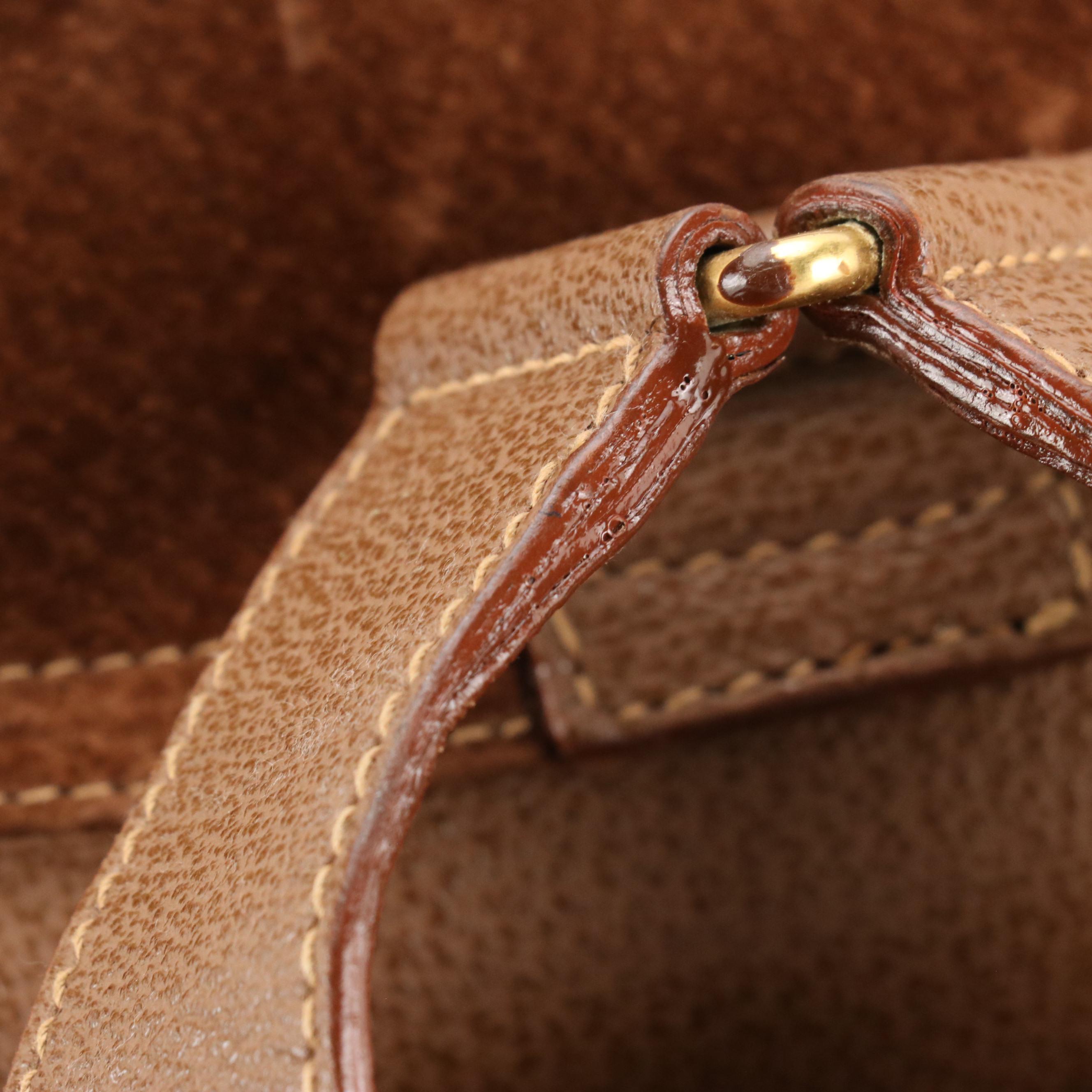 Gucci Bamboo Handle Double Pocket Backpack in Brown Suede and Leather