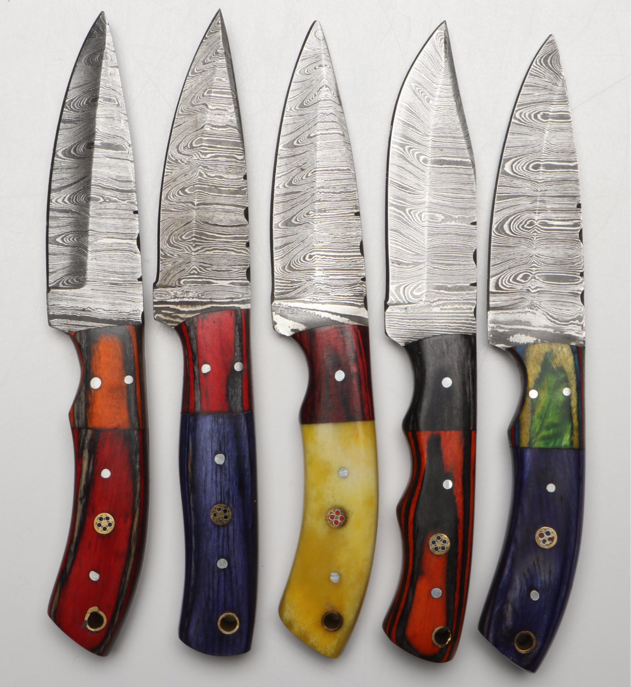 Damascus Steel Hunting Knives in Leather Scabbards
