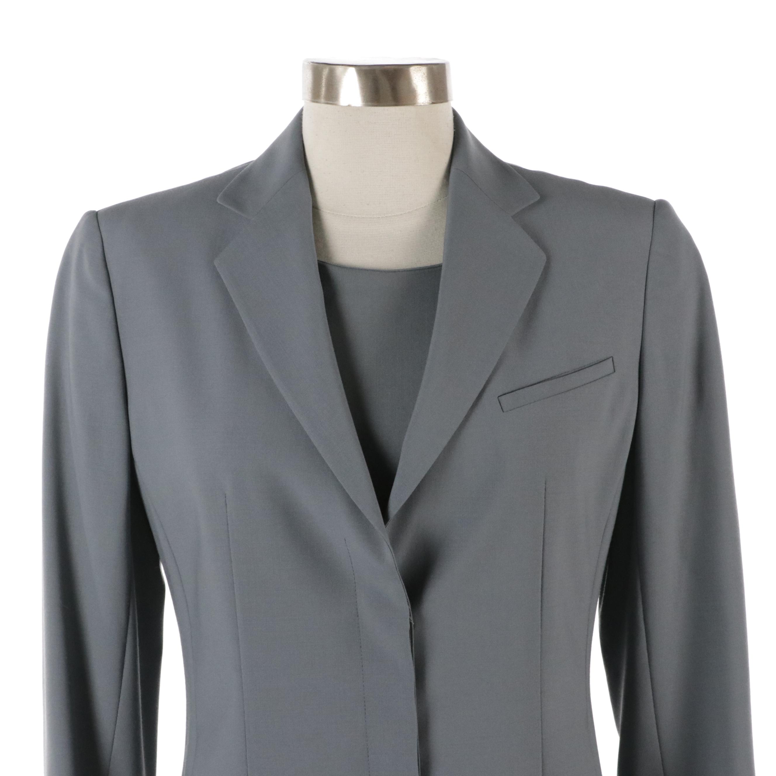 Armani Collezioni Gray Wool Blend Cap Sleeve Midi Dress and Matching Blazer