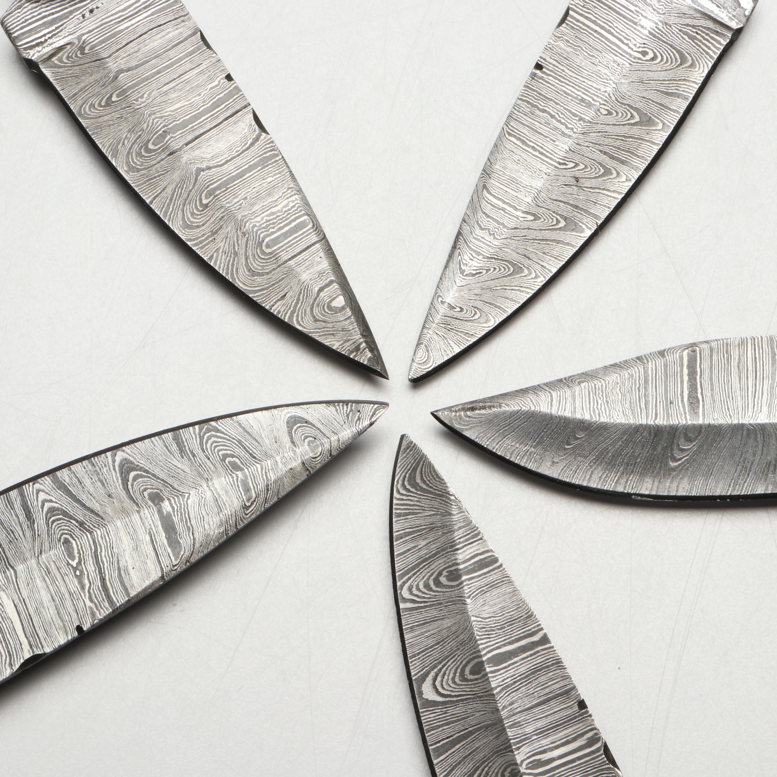 Damascus Steel Hunting Knives in Leather Scabbards