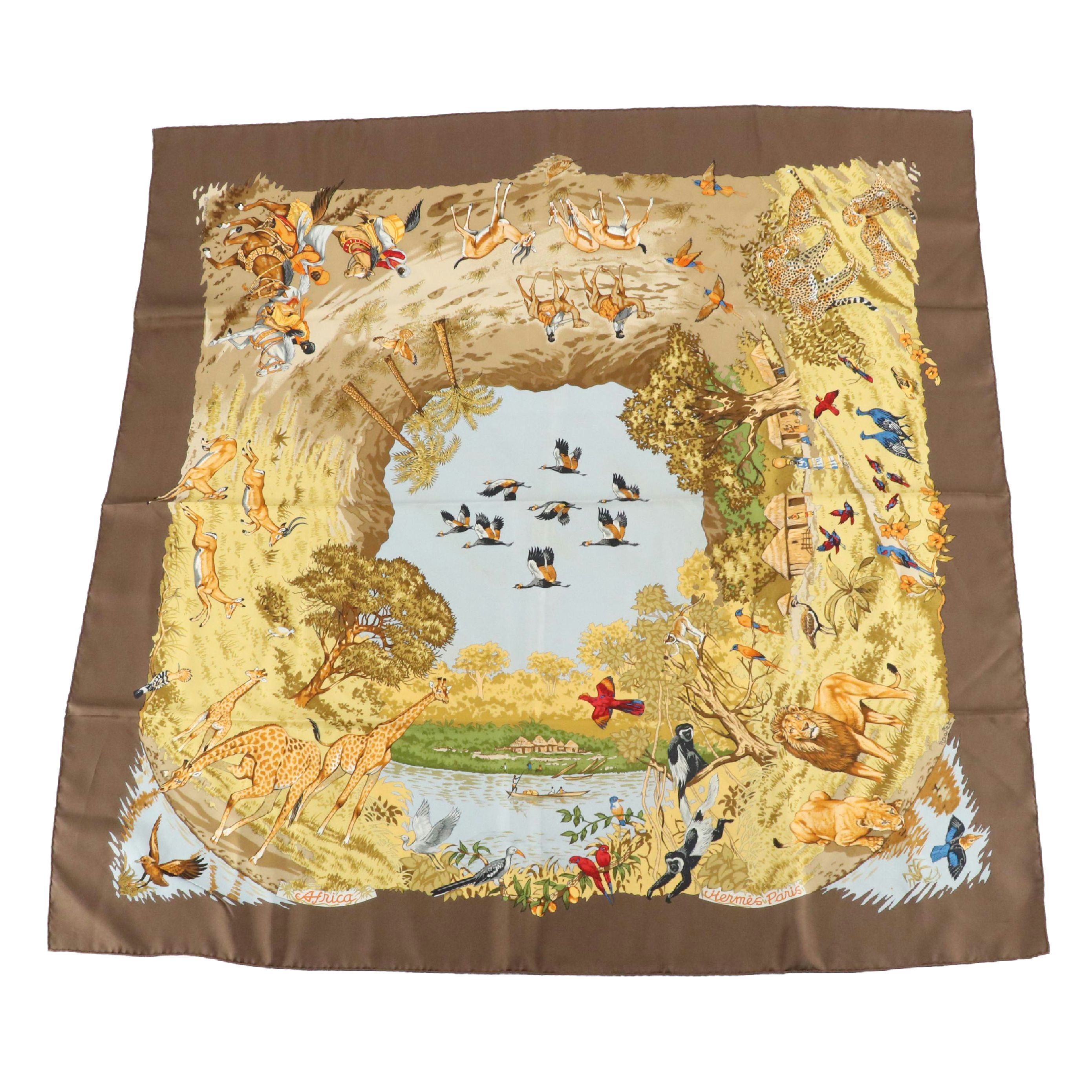 Hermès "Africa" Scarf 90 in Silk Twill