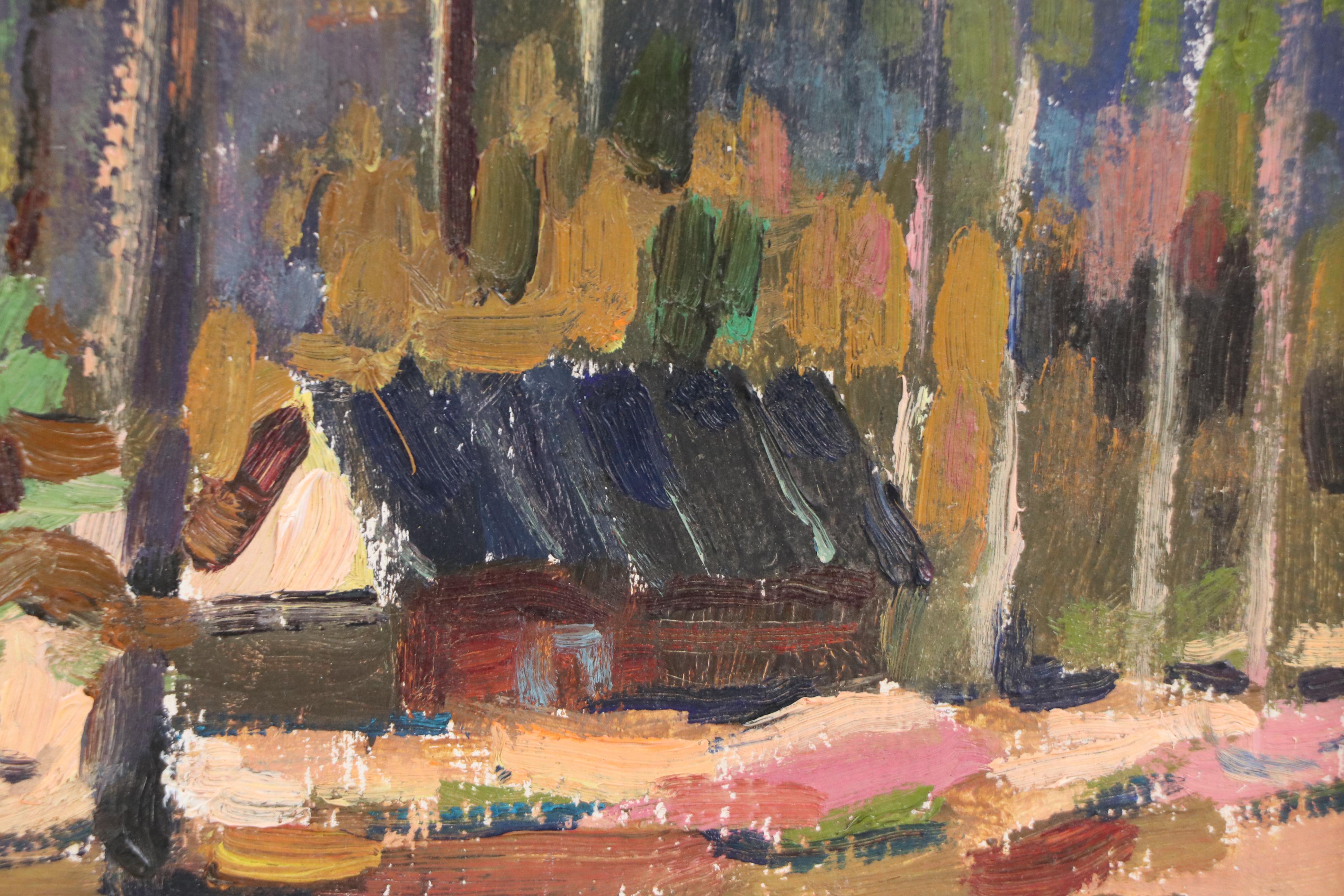 Boris Pak Abstract Landscape Oil Painting, Mid-20th Century