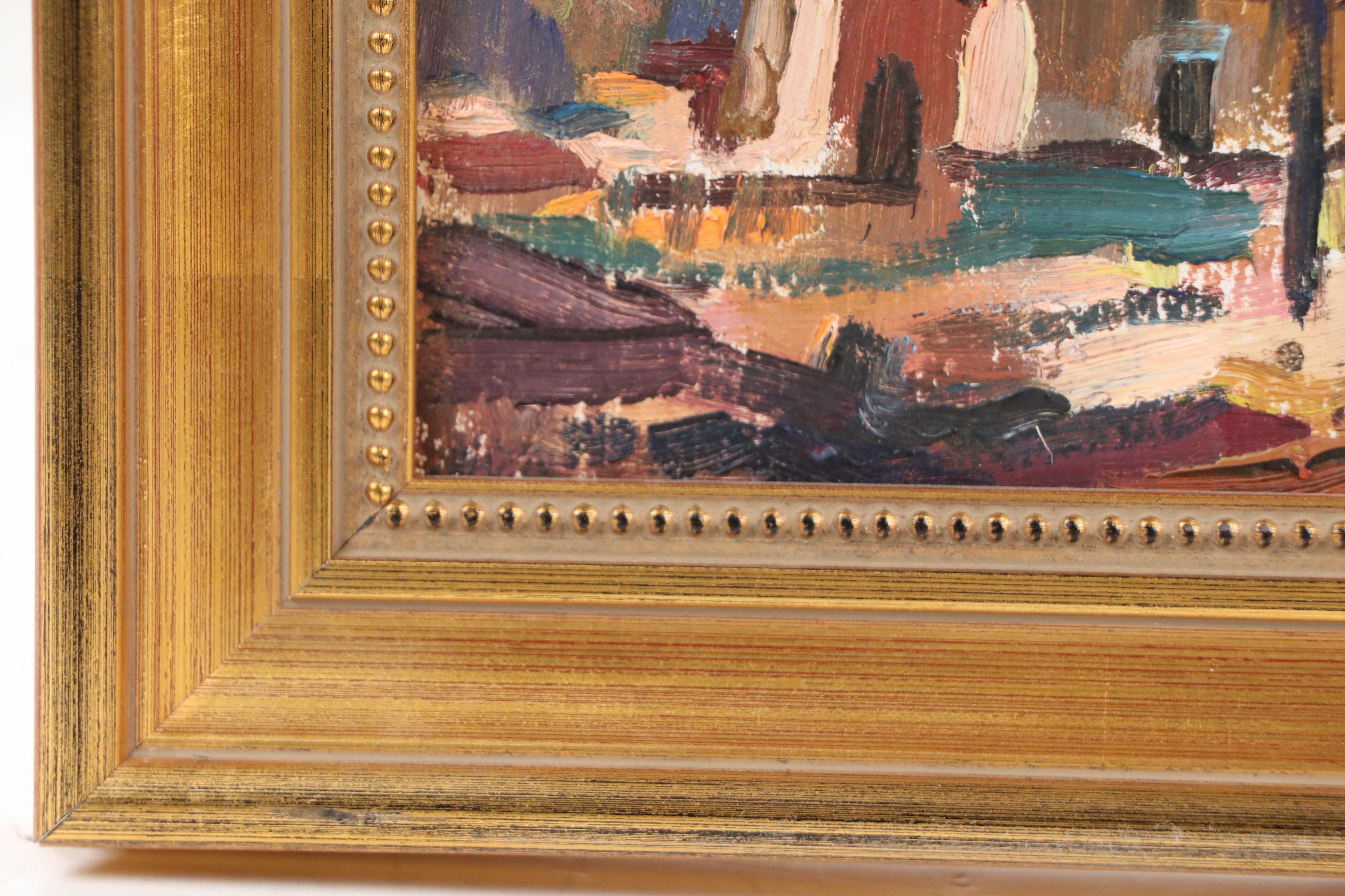 Boris Pak Abstract Landscape Oil Painting, Mid-20th Century