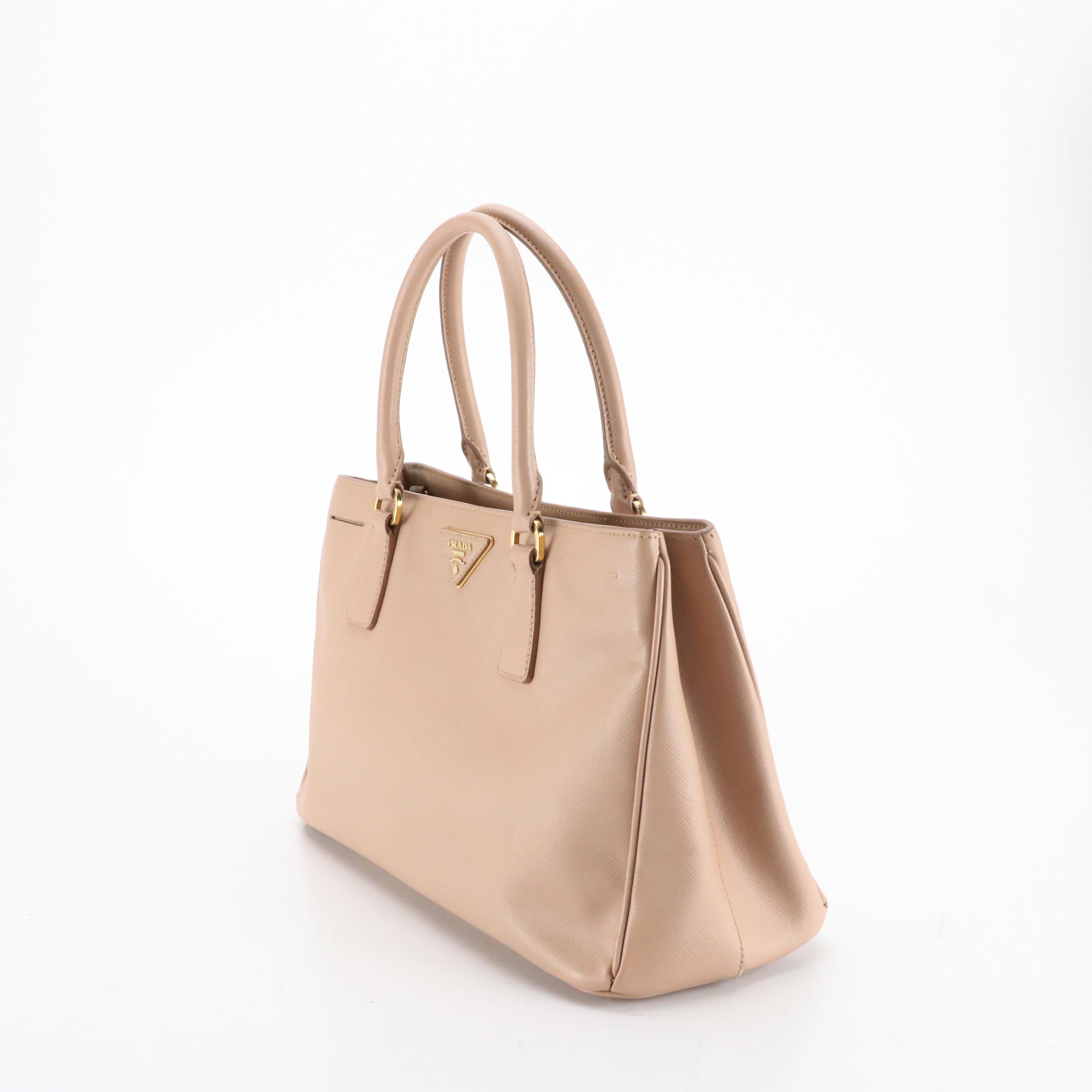 Prada Twin Pocket Tote in Nude Saffiano Leather