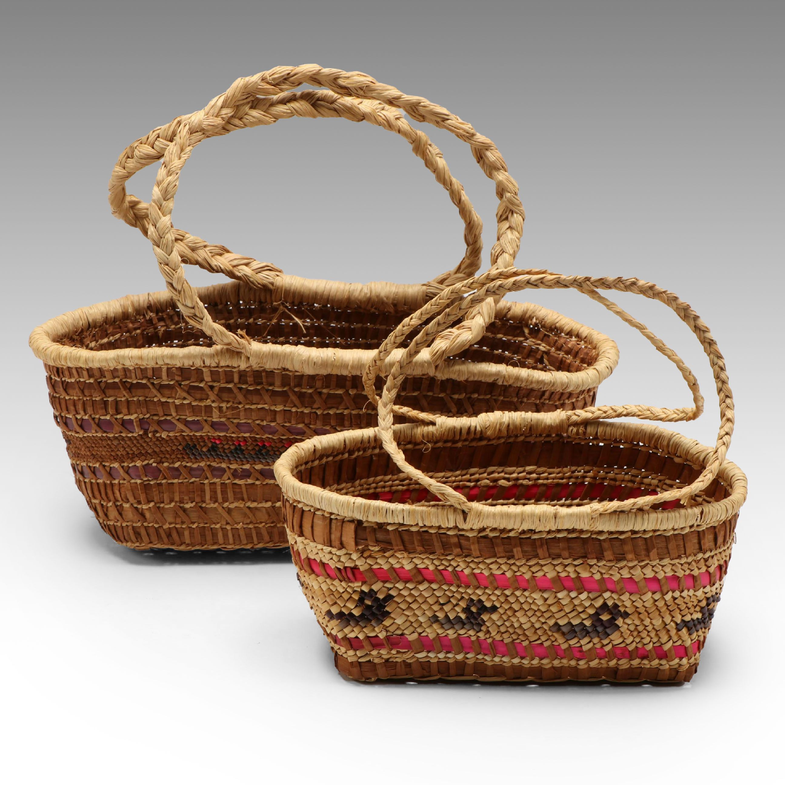 Valerie Ware with Other Makah Cedar Bark and Beargrass Handled Basket
