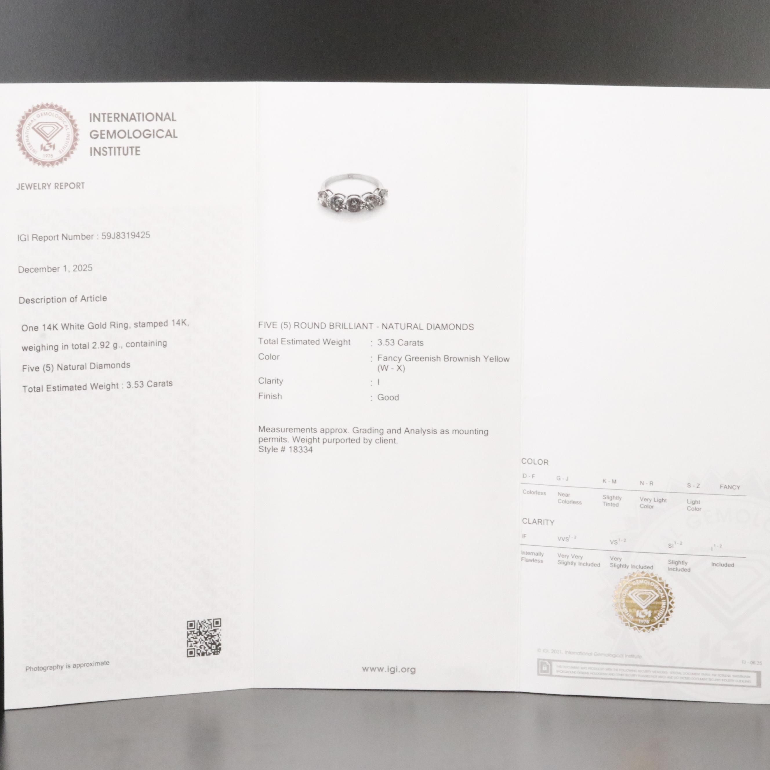 14K 3.53 CTW Fancy Diamond Ring with IGI Report