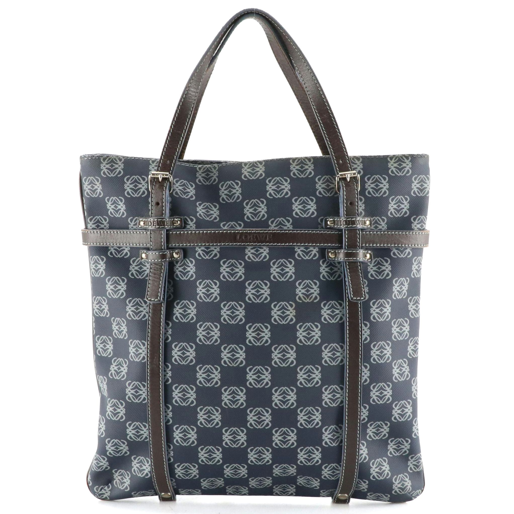 Loewe Anagram Canvas and Brown Leather Vertical Tote