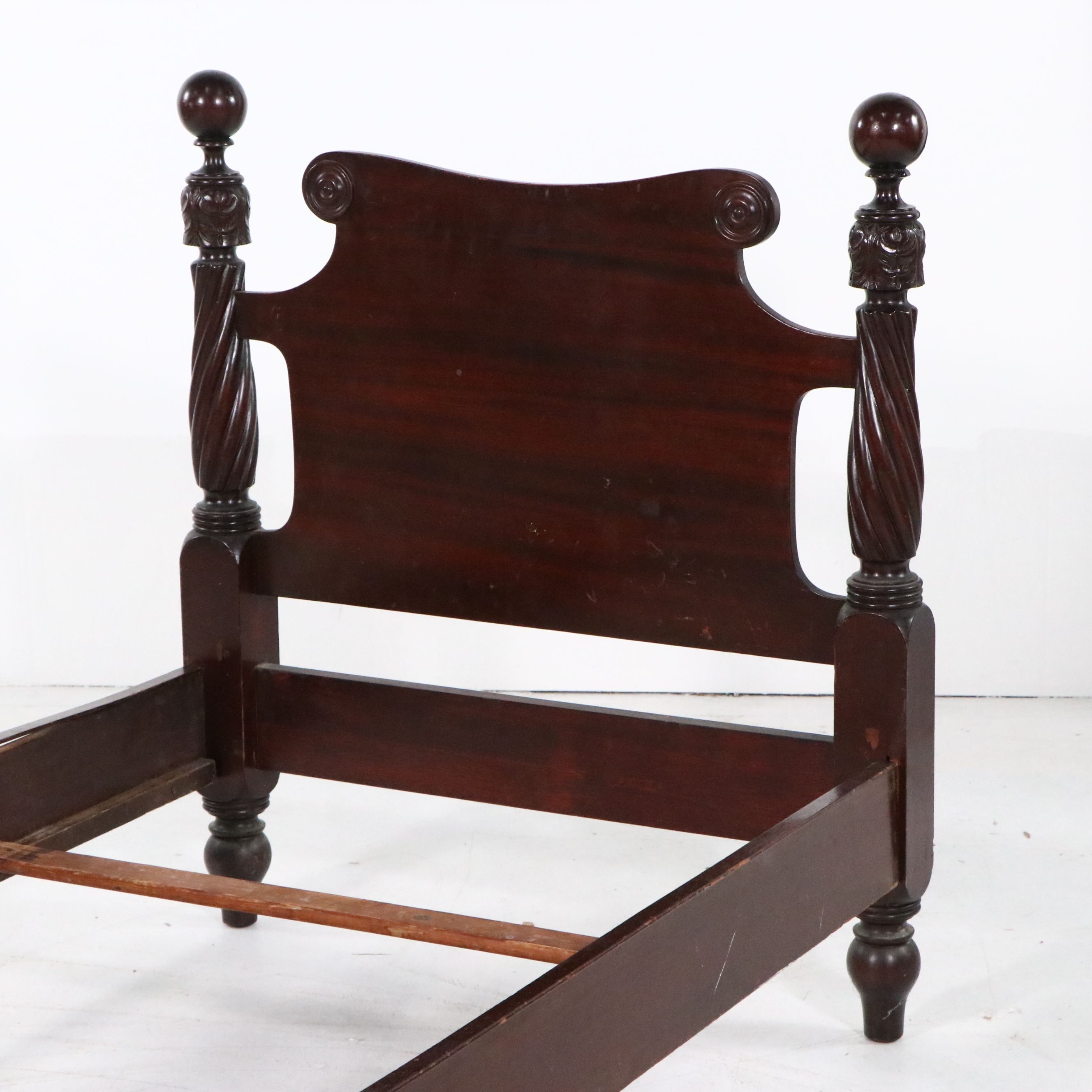 American Federal Carved Mahogany Four-Poster Twin Bed Frame