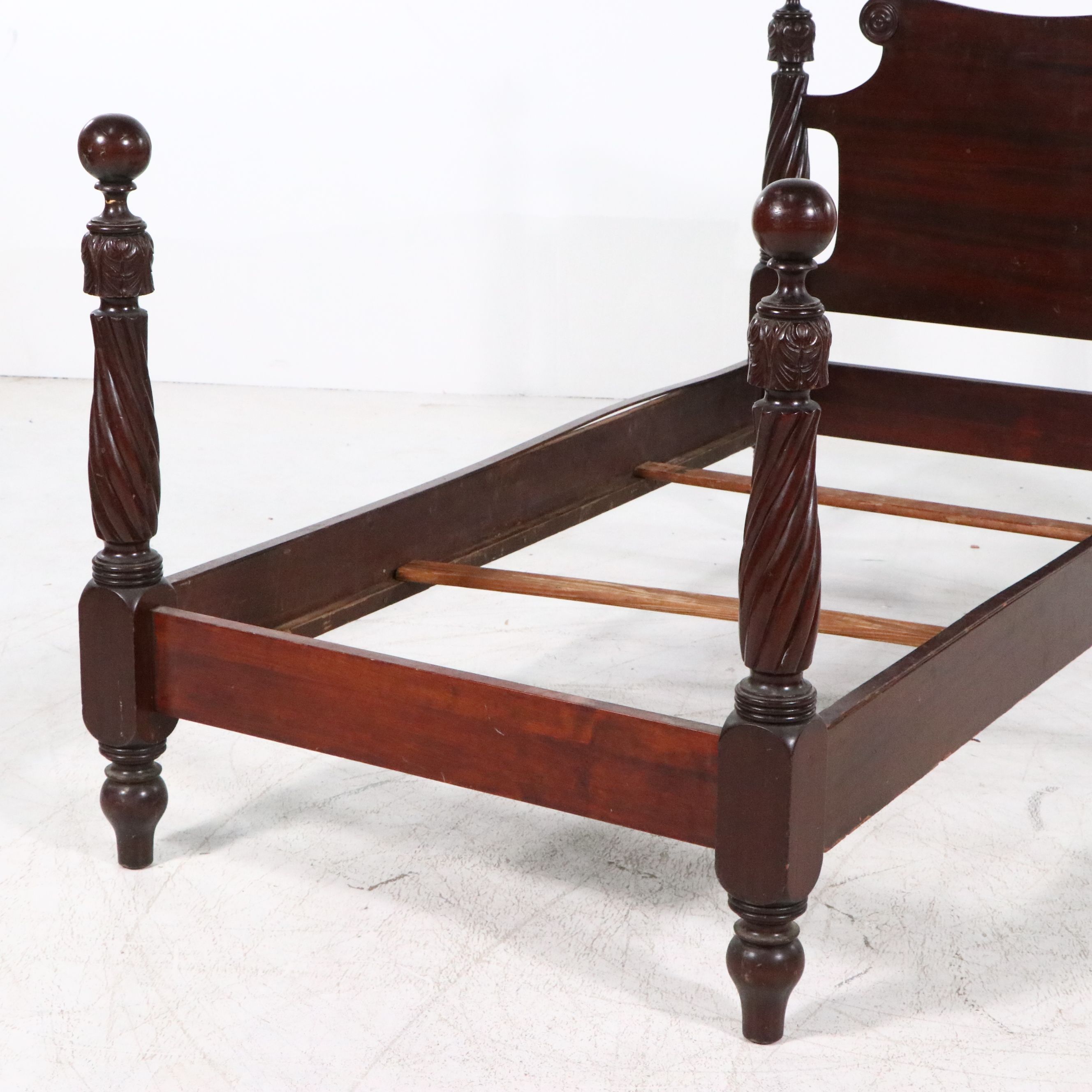 American Federal Carved Mahogany Four-Poster Twin Bed Frame