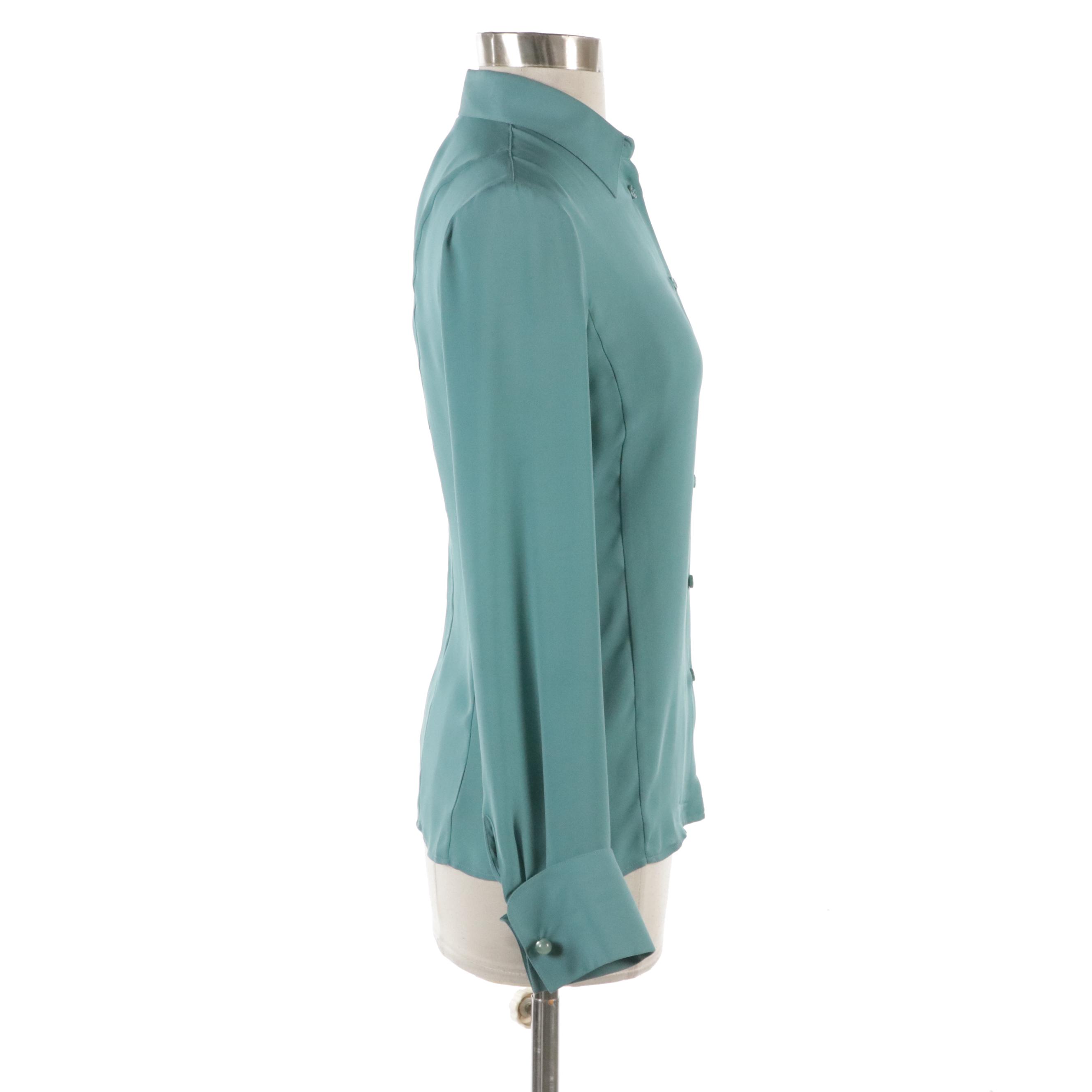 Emporio Armani Teal Blue Silk Long Sleeve Button Down Blouse