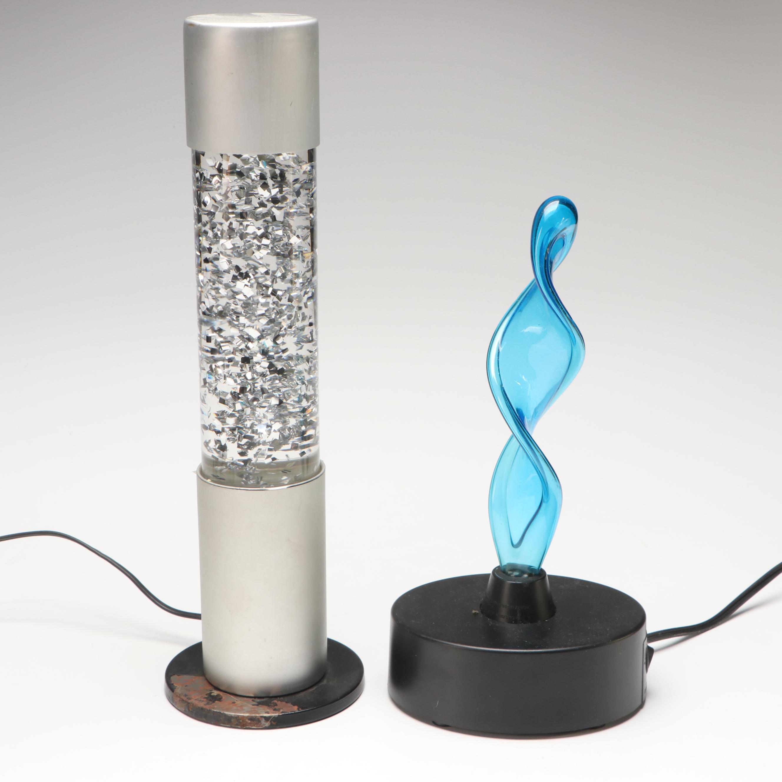 LumiSource Blue Glass Helix with Glitter Motion and Bubble Lamps