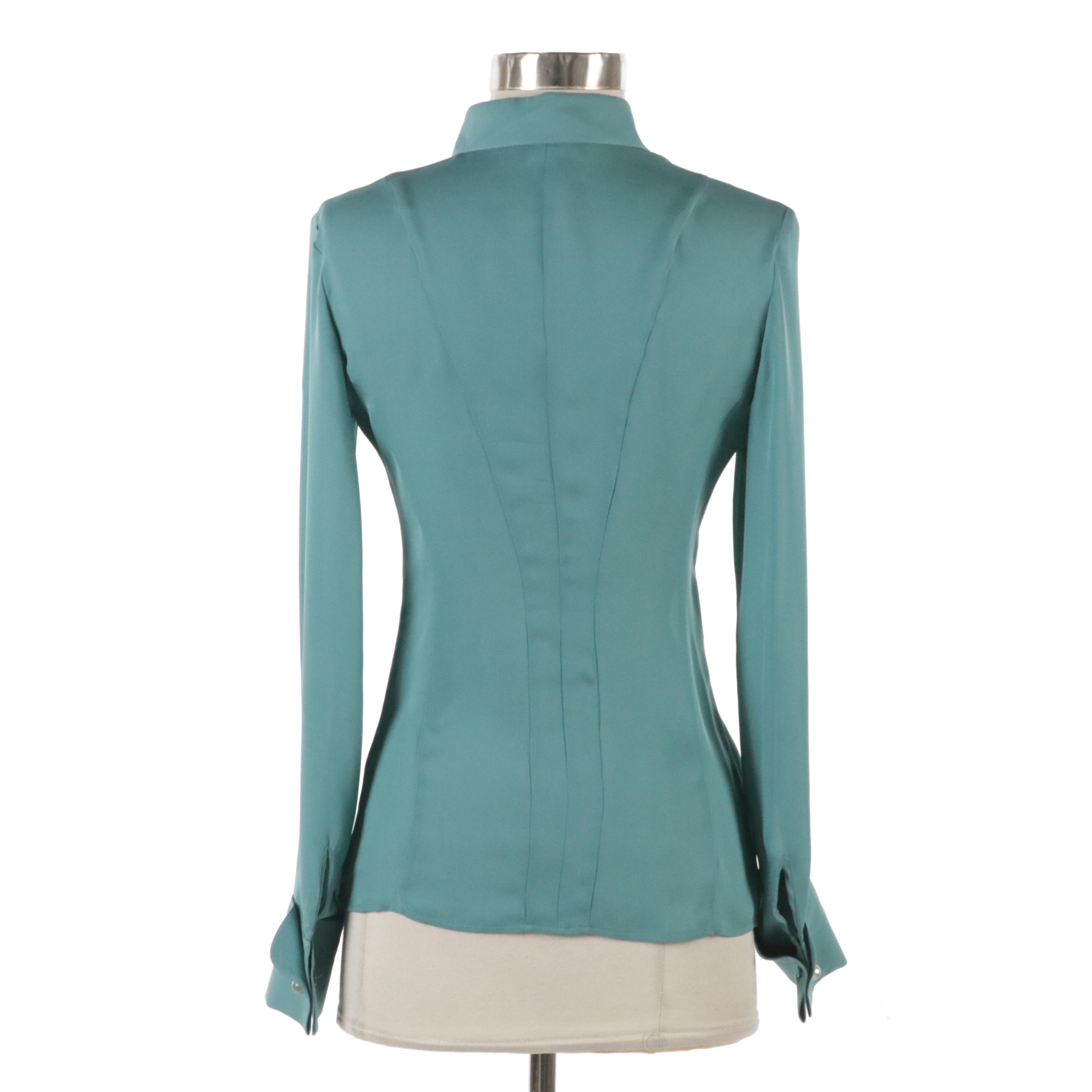 Emporio Armani Teal Blue Silk Long Sleeve Button Down Blouse