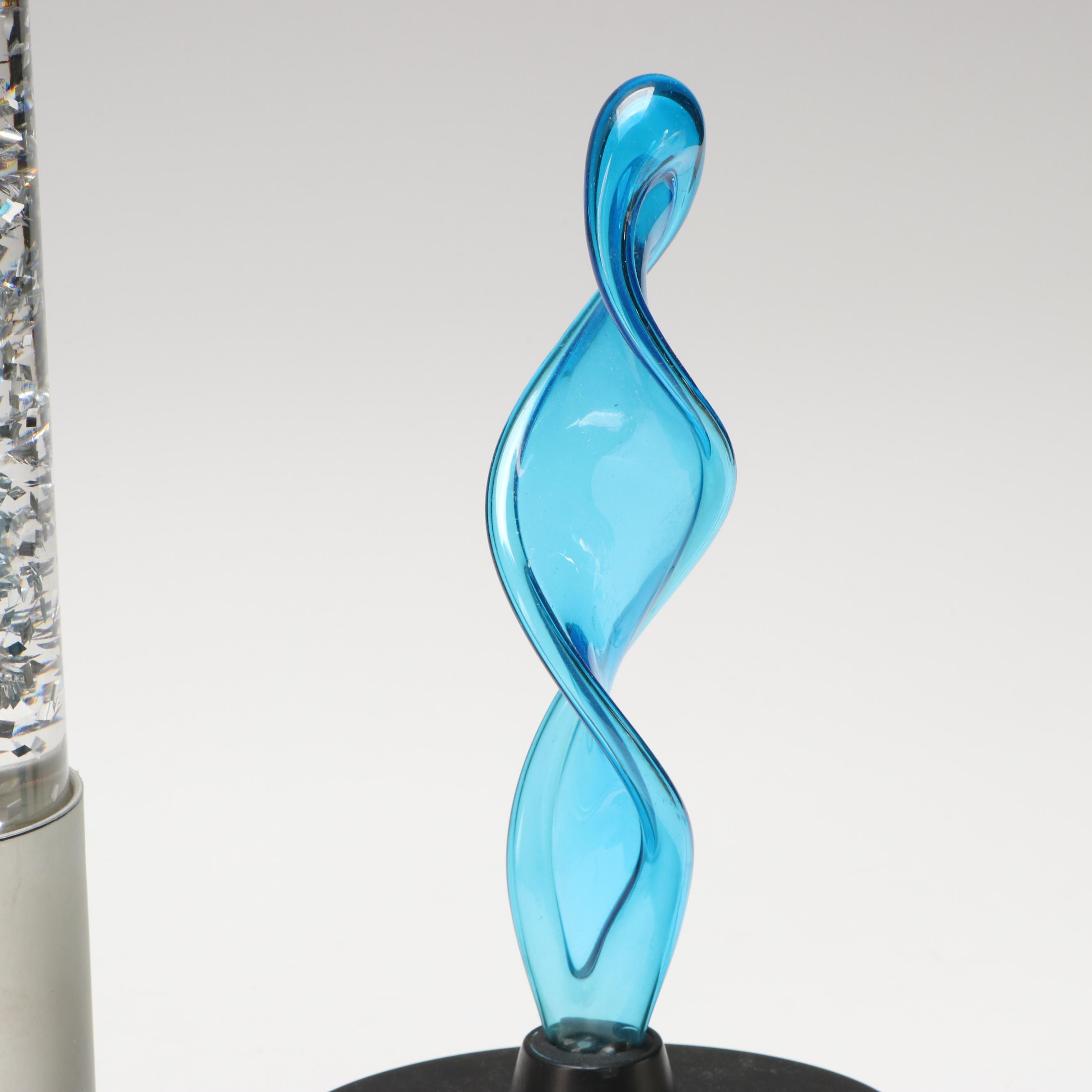 LumiSource Blue Glass Helix with Glitter Motion and Bubble Lamps