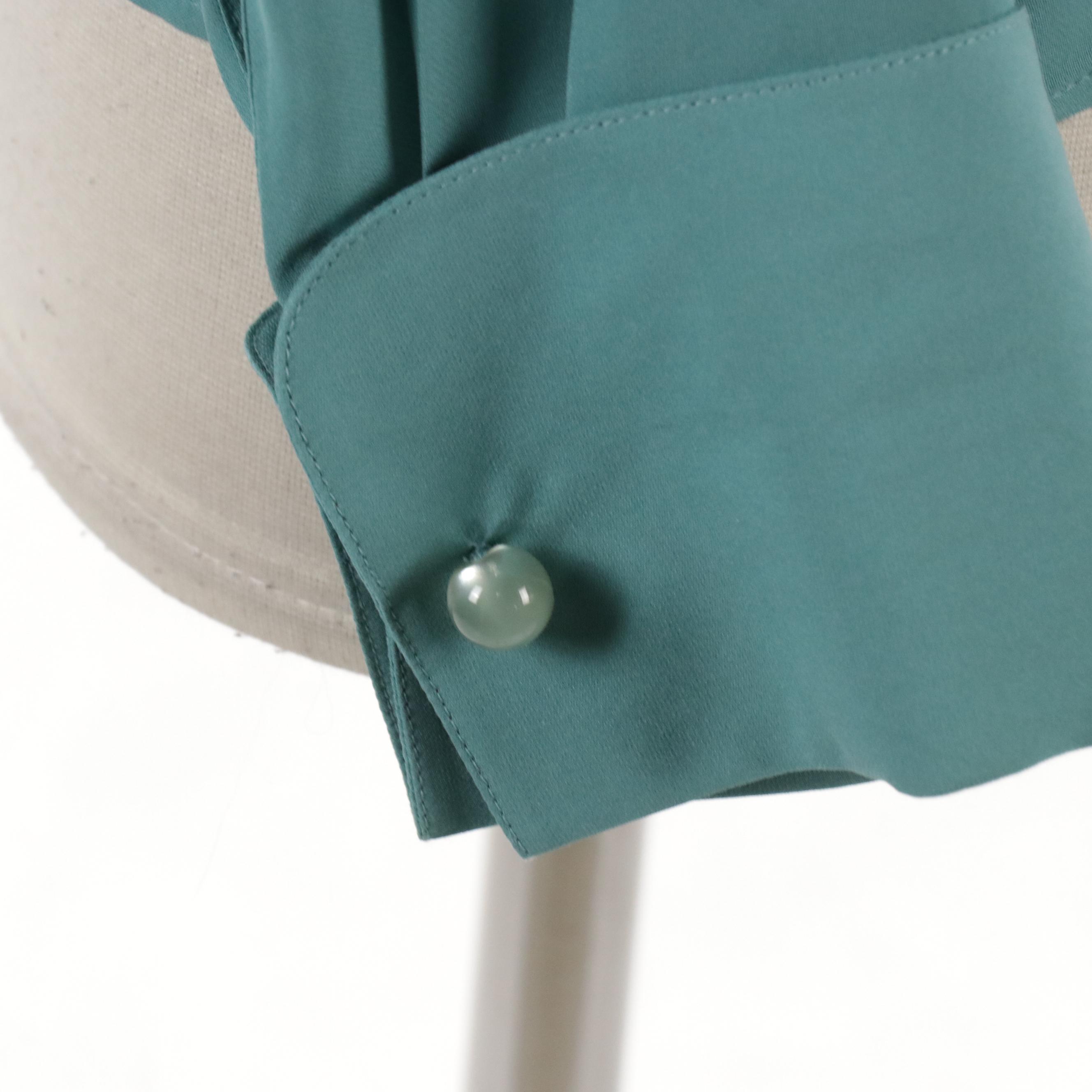 Emporio Armani Teal Blue Silk Long Sleeve Button Down Blouse