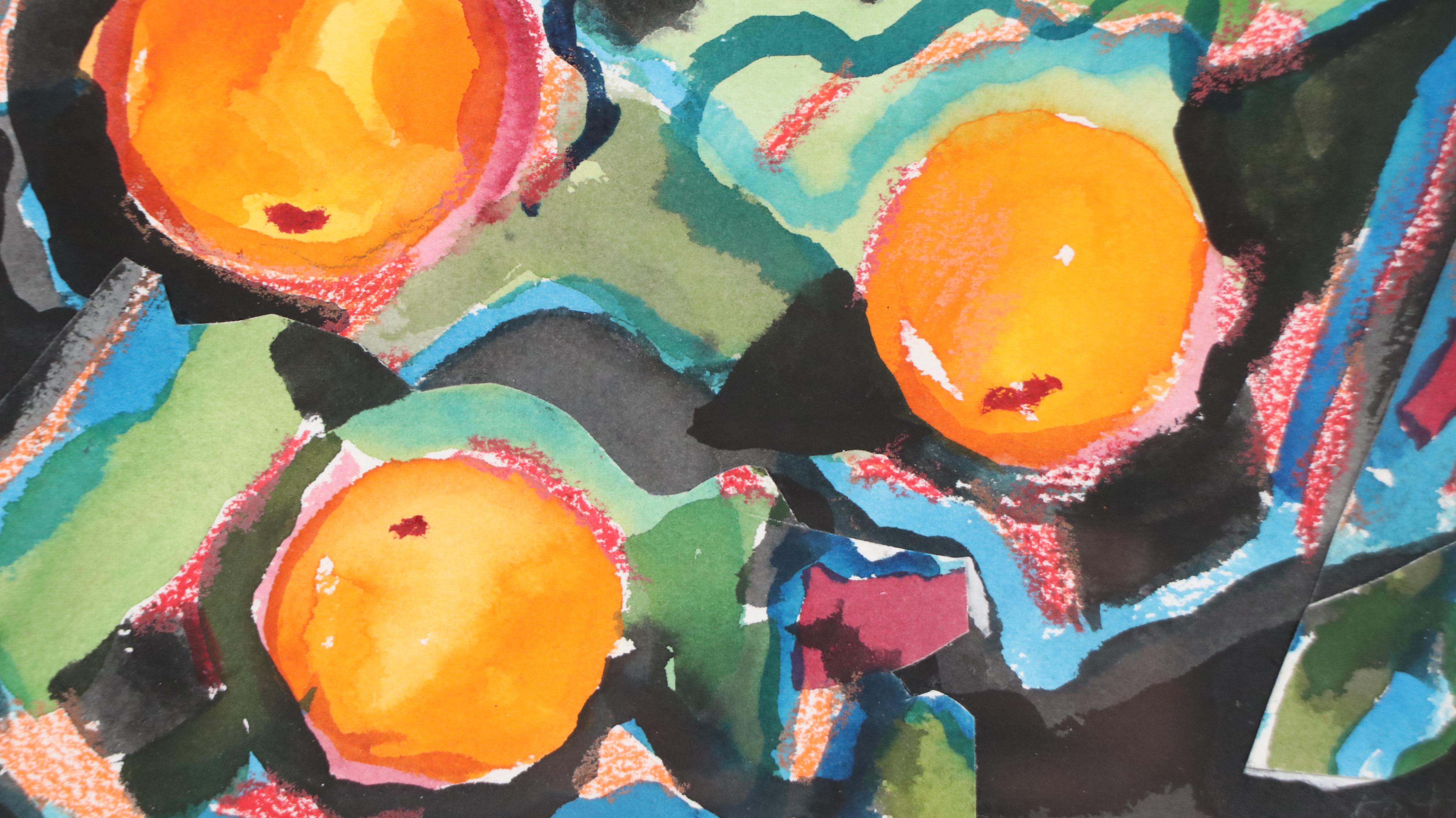 Myrtle Katzen Watercolor Painting "Three Oranges," Mid to Late 20th Century