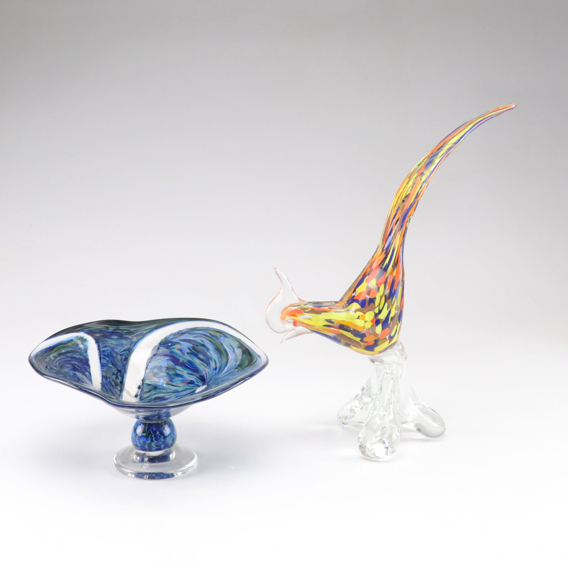 Murano Style Glass Pheasant Figurine & Bowl