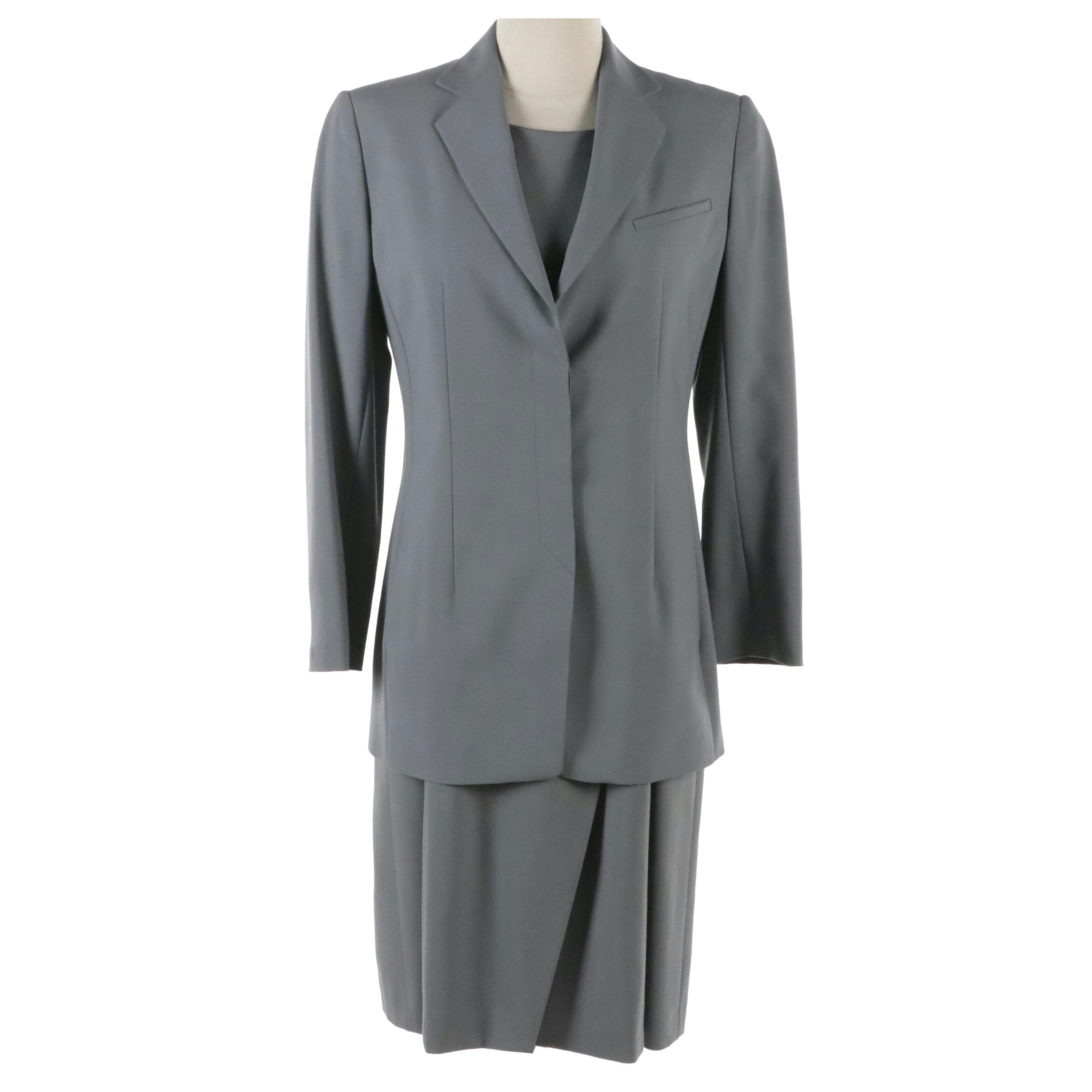 Armani Collezioni Gray Wool Blend Cap Sleeve Midi Dress and Matching Blazer