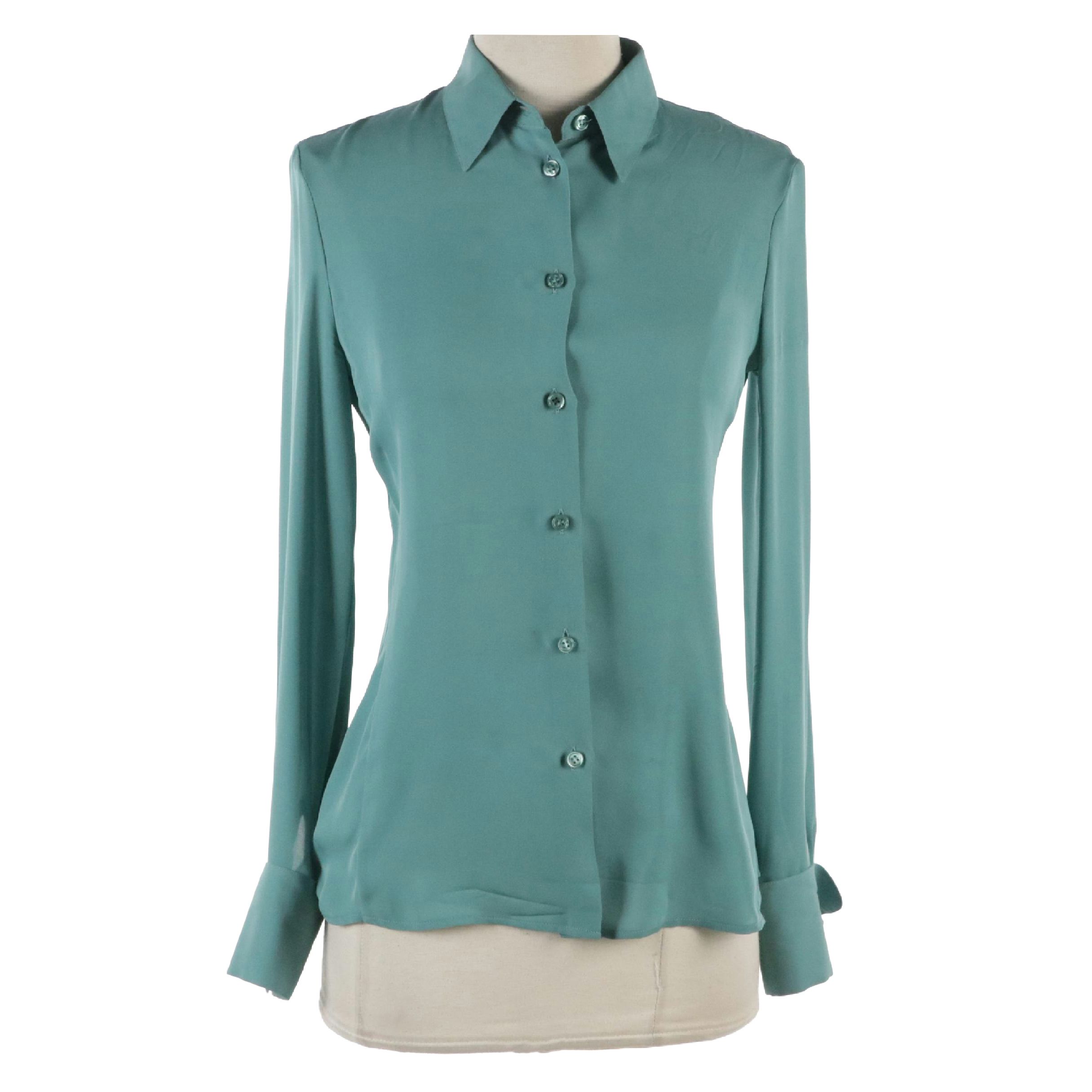 Emporio Armani Teal Blue Silk Long Sleeve Button Down Blouse