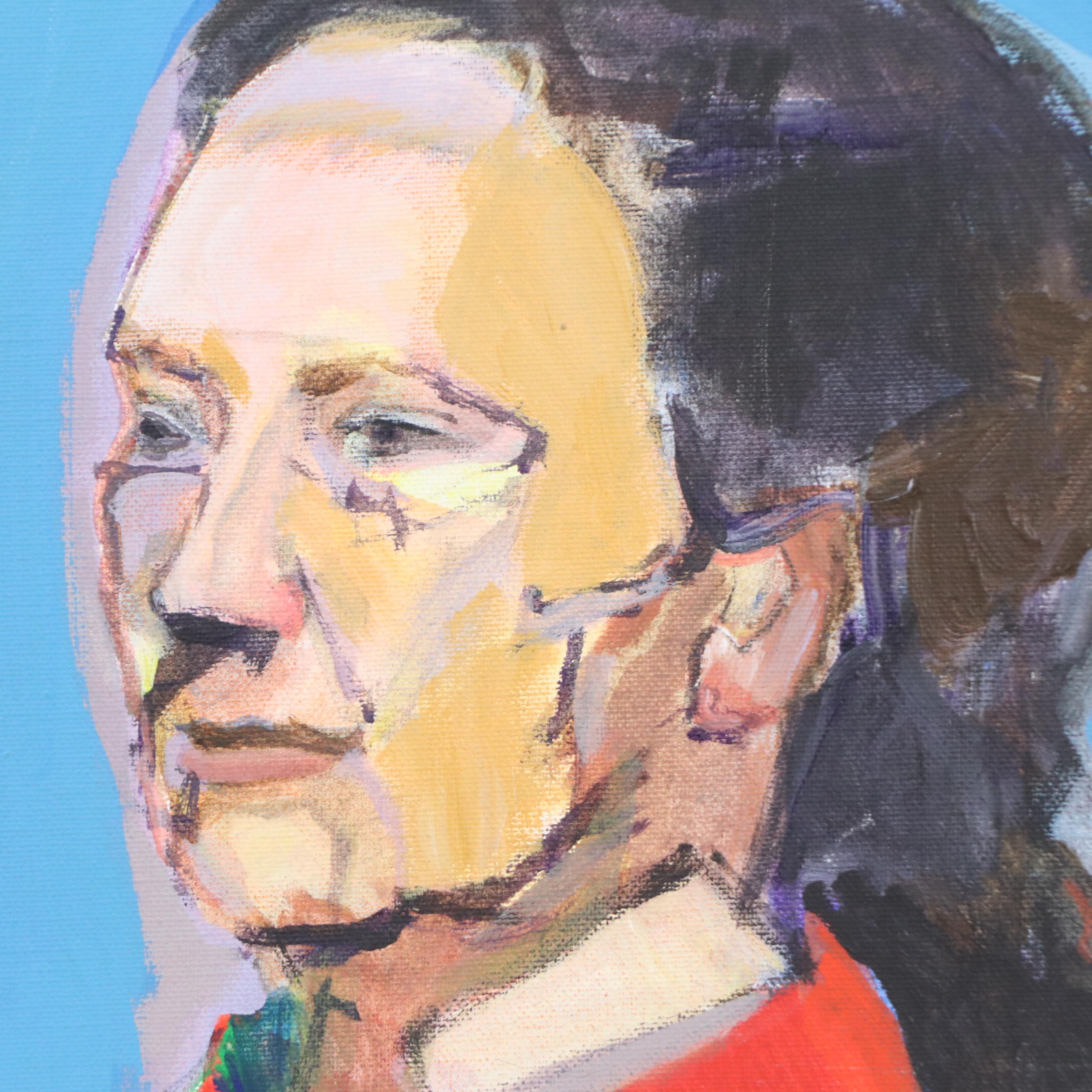 Modern Oil Portrait of Woman in Red Shirt, 1989