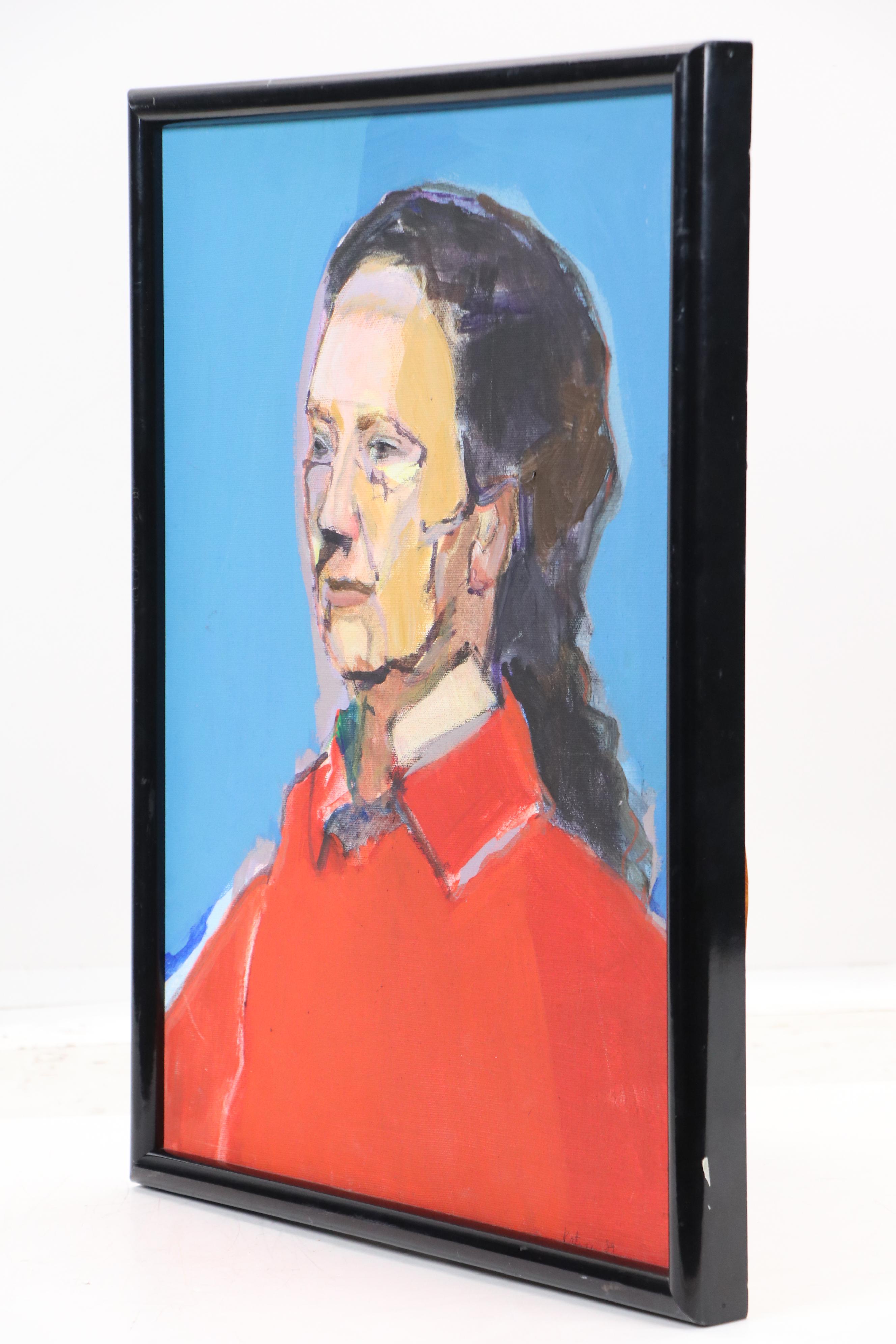Modern Oil Portrait of Woman in Red Shirt, 1989