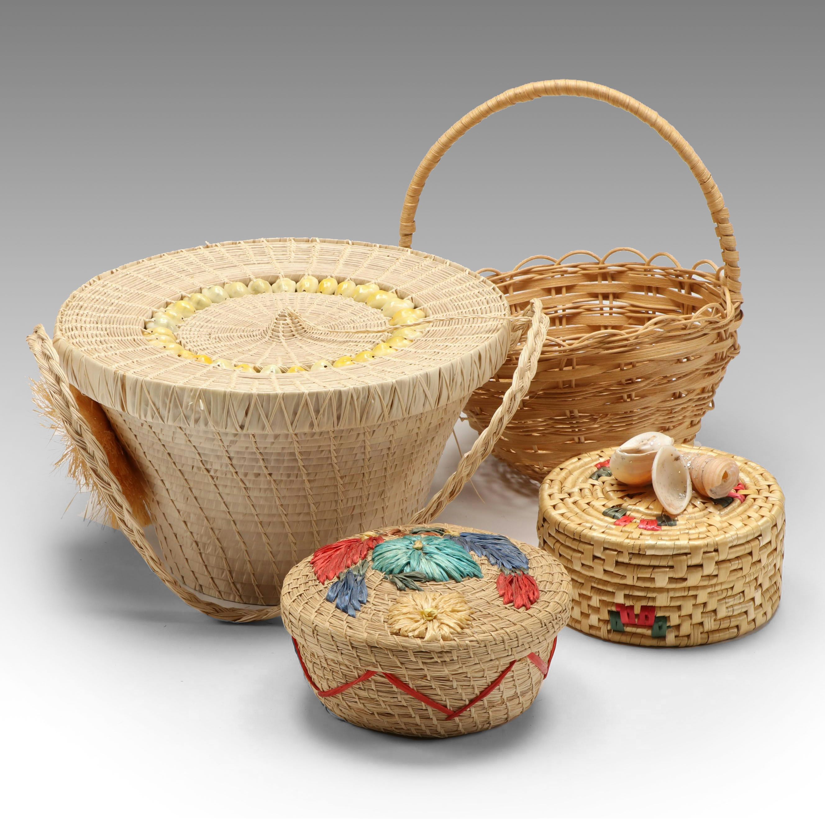 Chuuk Island and Jamaican Baskets with St. Kitts Sugar Cane Coaster Set