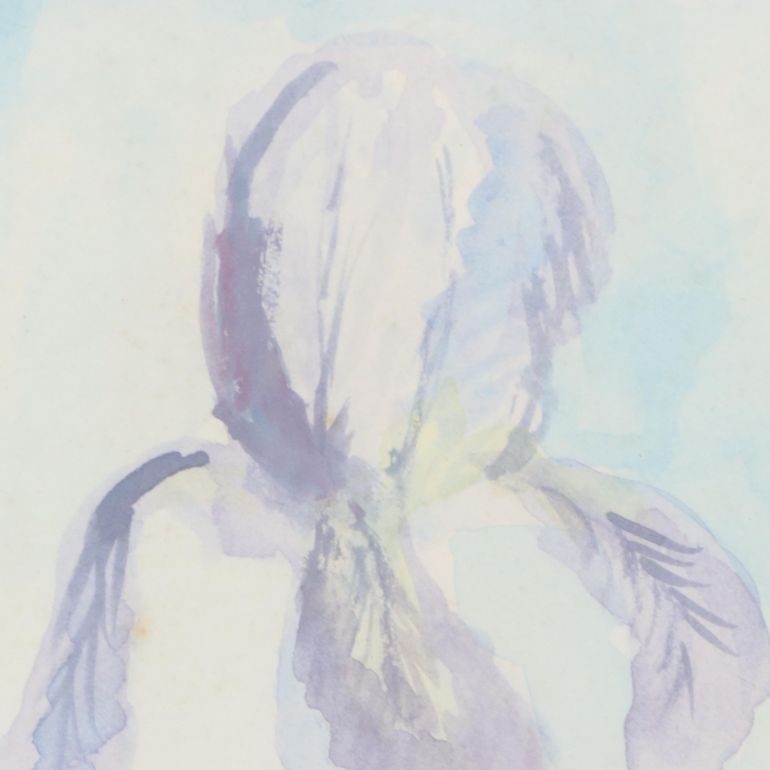 Watercolor Painting of Purple Irises, Late 20th Century