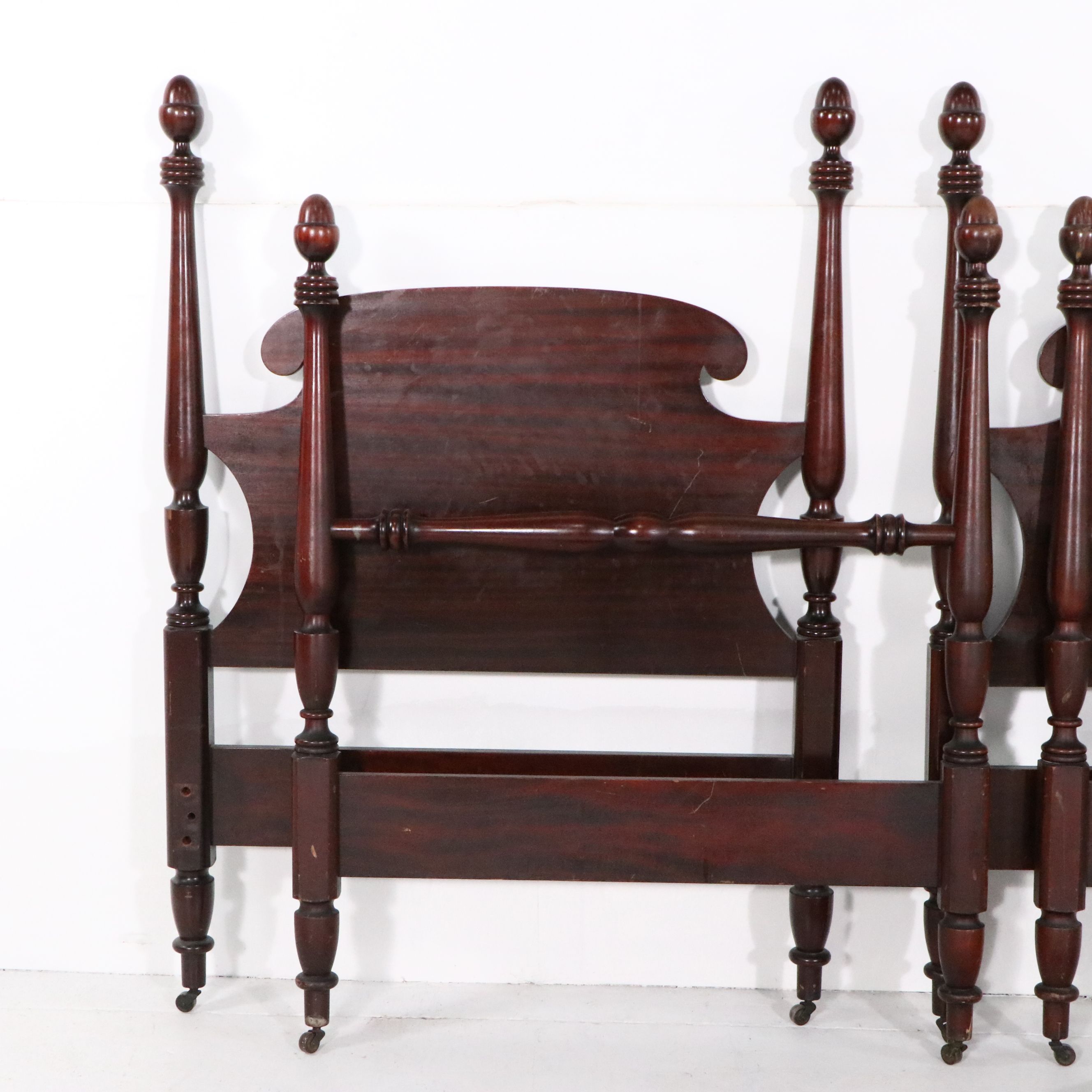Pair of Robert Mitchell Furniture Co. Federal Style Mahogany Twin Bed Frames