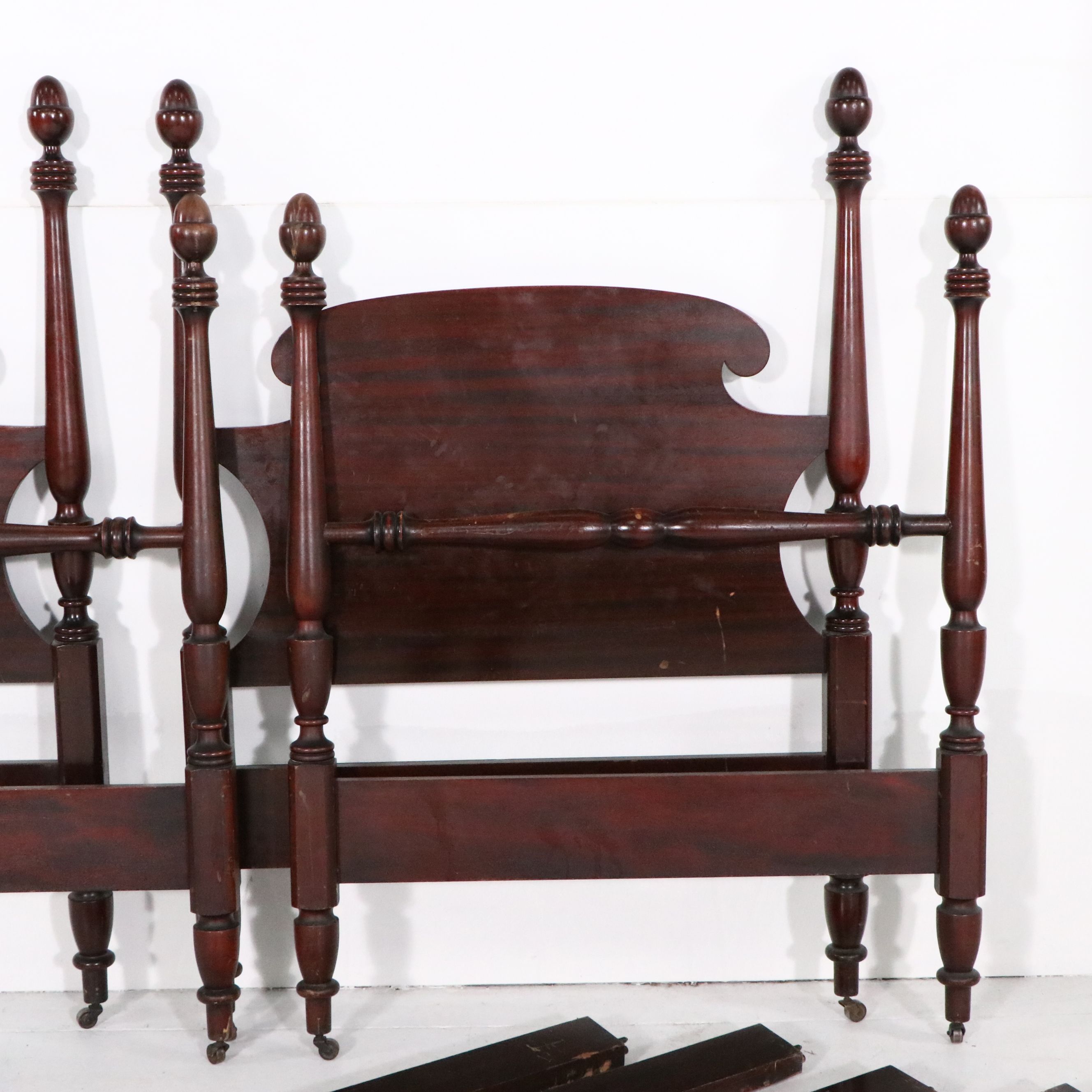 Pair of Robert Mitchell Furniture Co. Federal Style Mahogany Twin Bed Frames