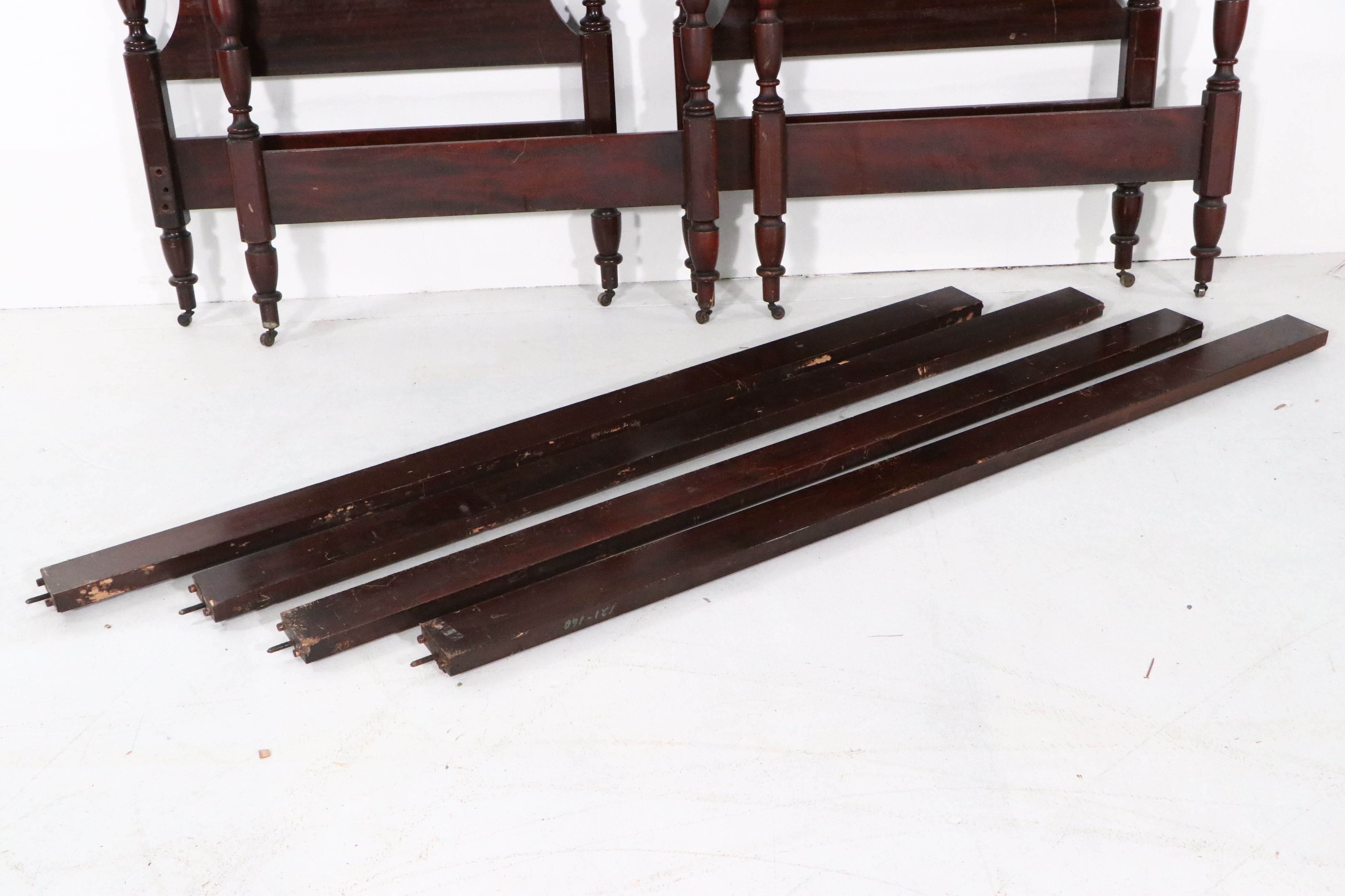 Pair of Robert Mitchell Furniture Co. Federal Style Mahogany Twin Bed Frames