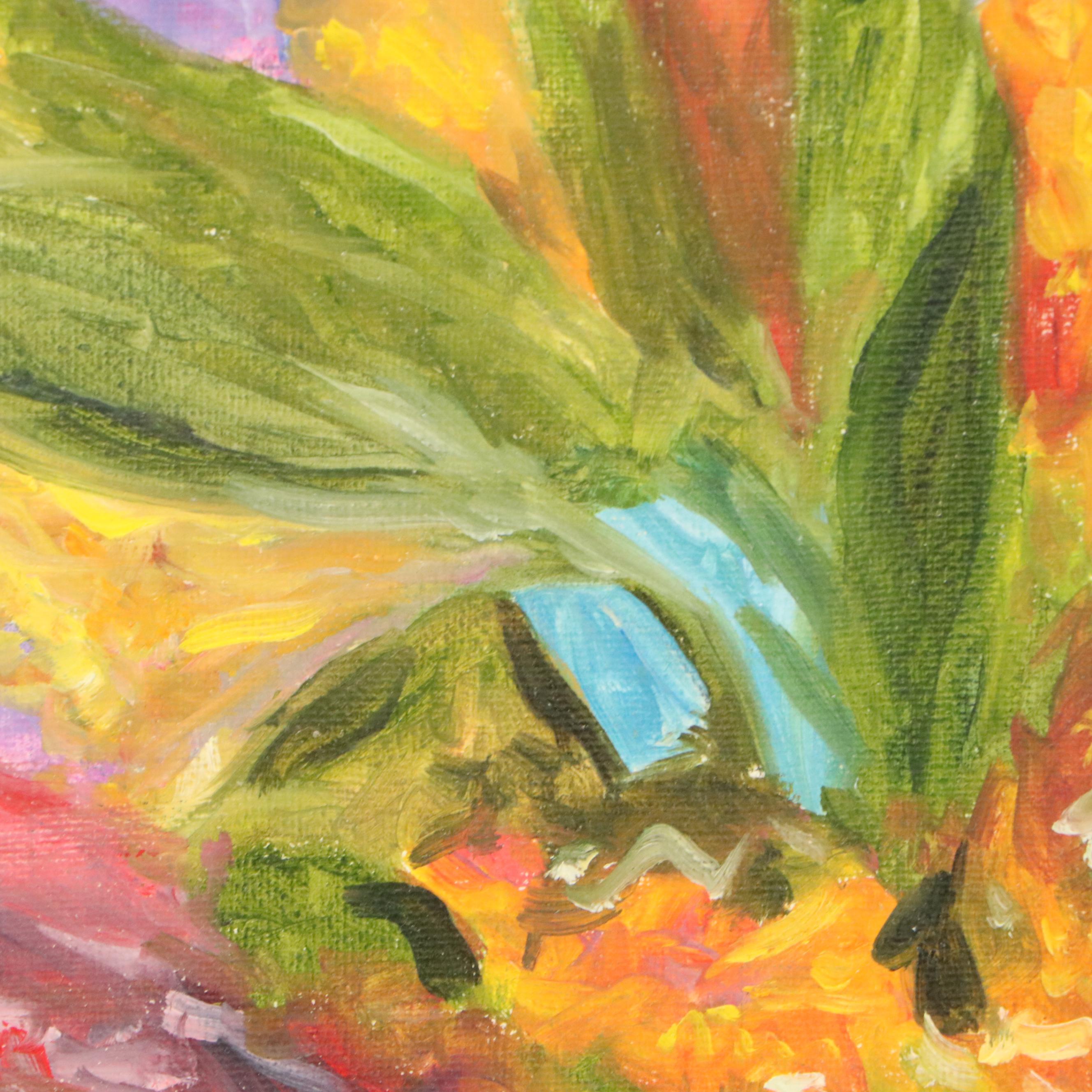 Oil Painting of Mason Jar Bouquets, 21st Century